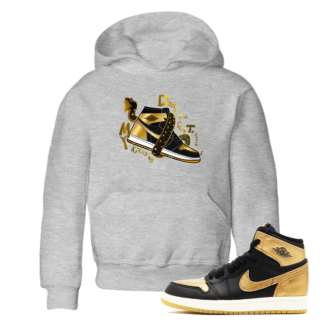 Don't Touch My Kicks snkmatch Tees Kids - Air Jordan 1 Black Metallic Gold