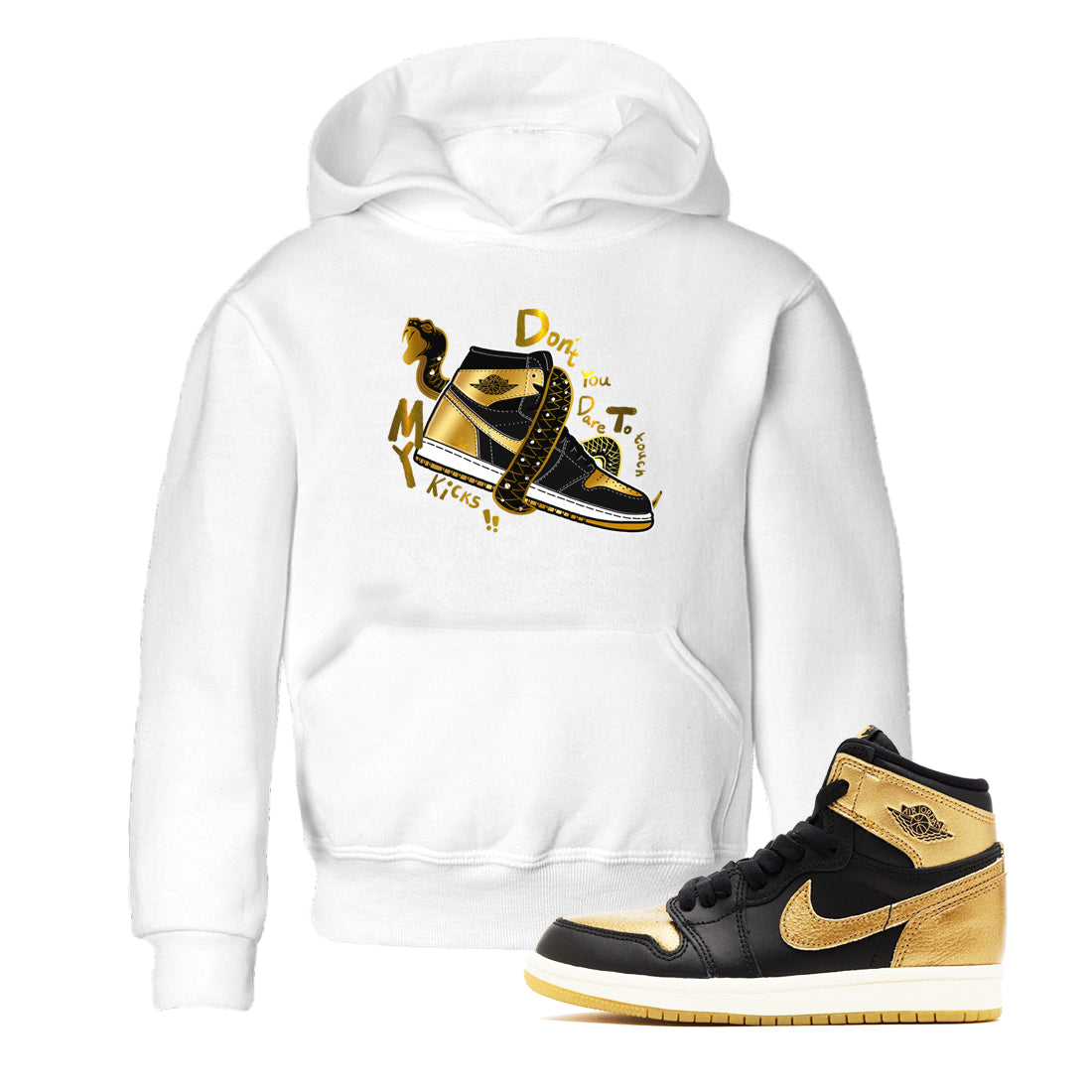 Don't Touch My Kicks snkmatch Tees Kids - Air Jordan 1 Black Metallic Gold