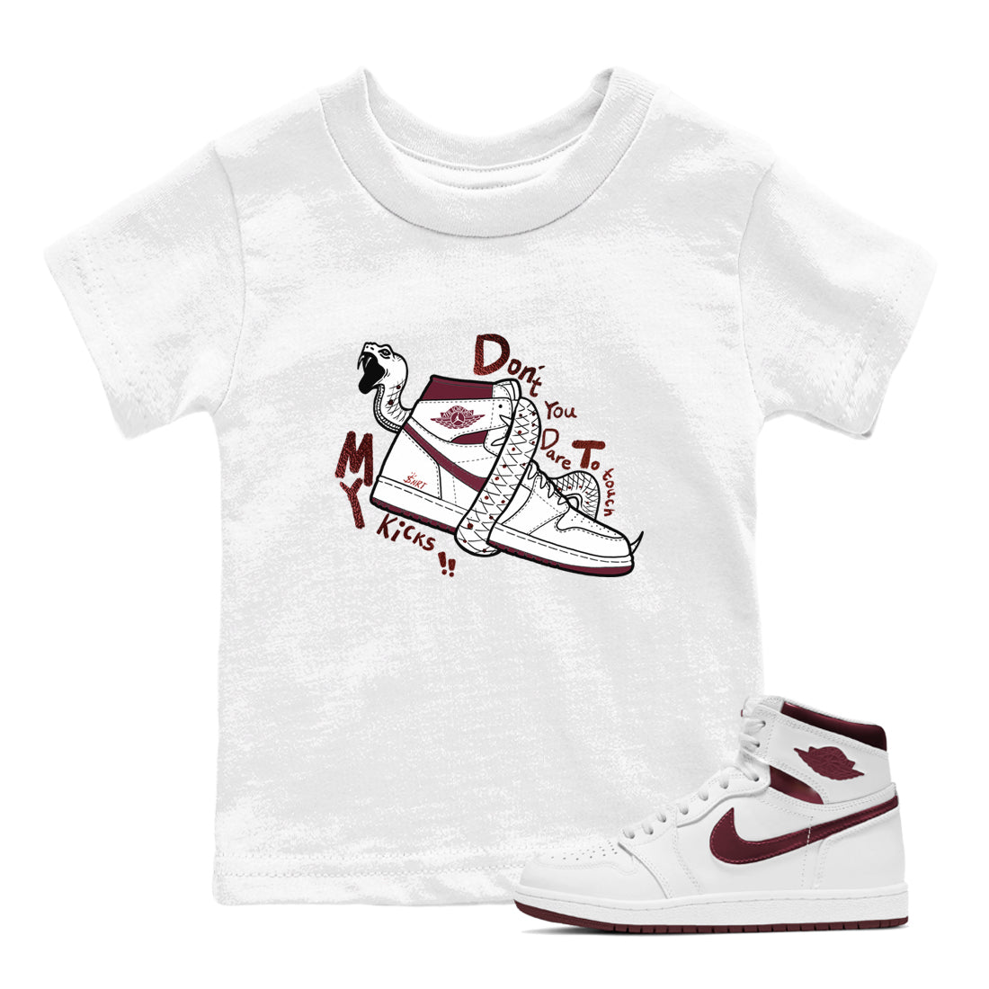 Don't Touch My Kicks snkmatch Tees Kids - Air Jordan 1 Metallic Burgundy