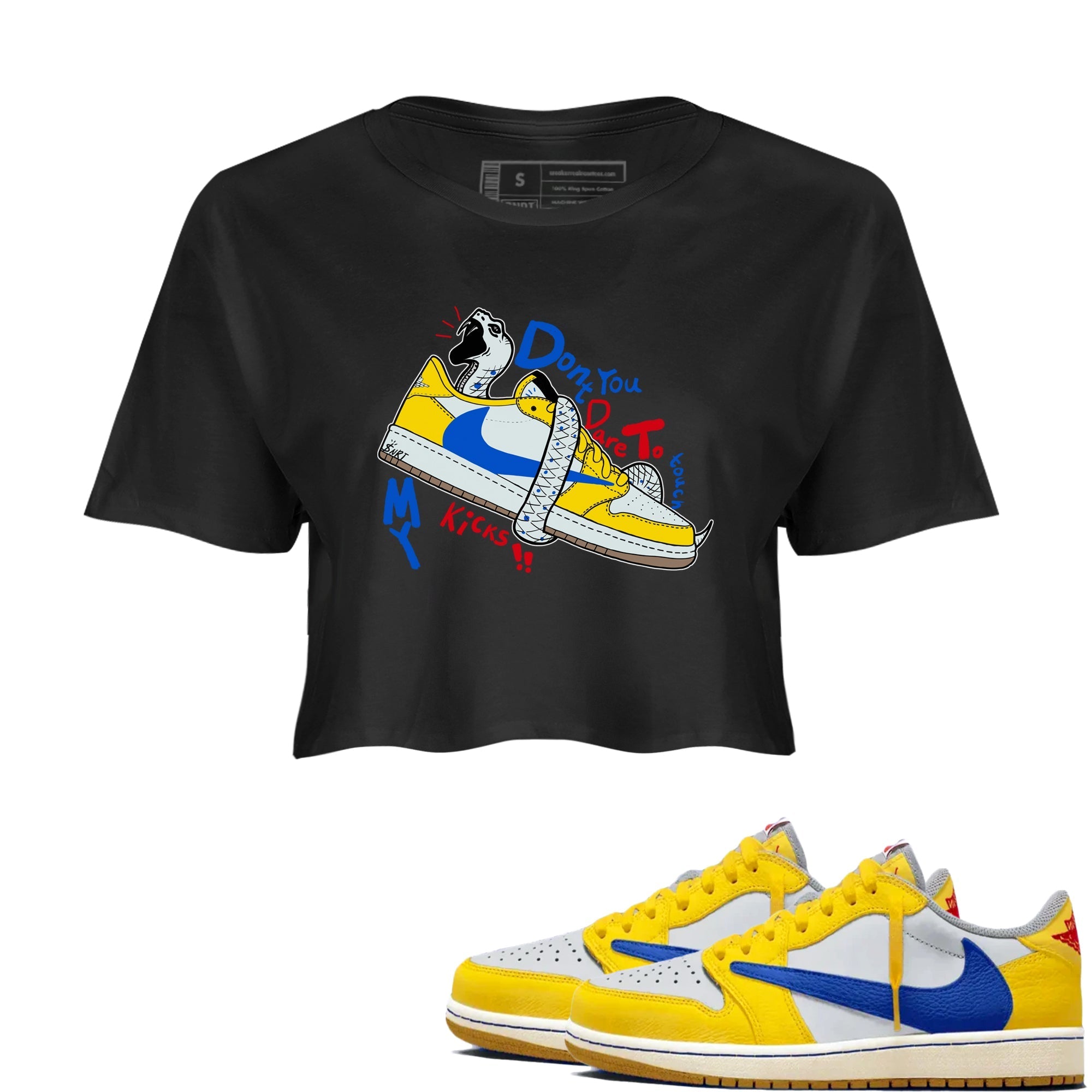 Don't Touch My Kicks snkmatch Women's Top - Air Jordan 1 Travis Scott Canary