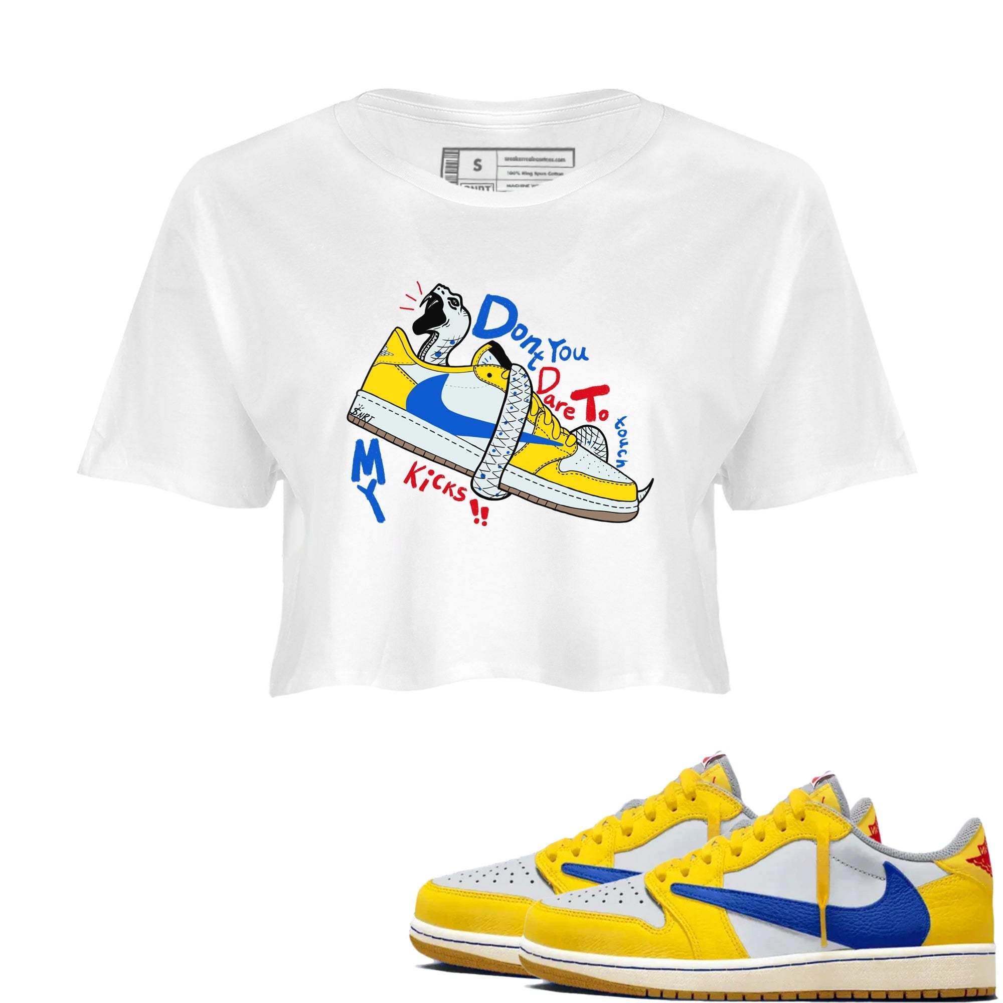 Don't Touch My Kicks snkmatch Women's Top - Air Jordan 1 Travis Scott Canary