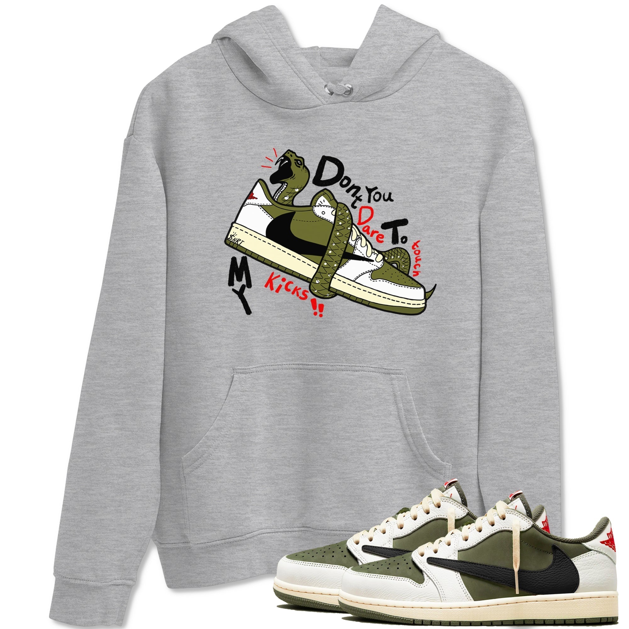 Don't Touch My Kicks snkmatch Tees - Air Jordan 1 Travis Scott Medium Olive