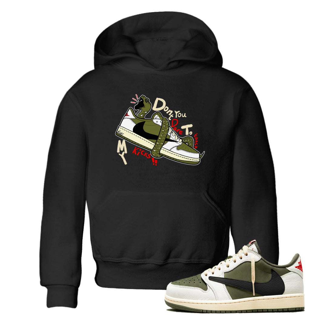Don't Touch My Kicks snkmatch Tees Kids - Air Jordan 1 Travis Scott Medium Olive