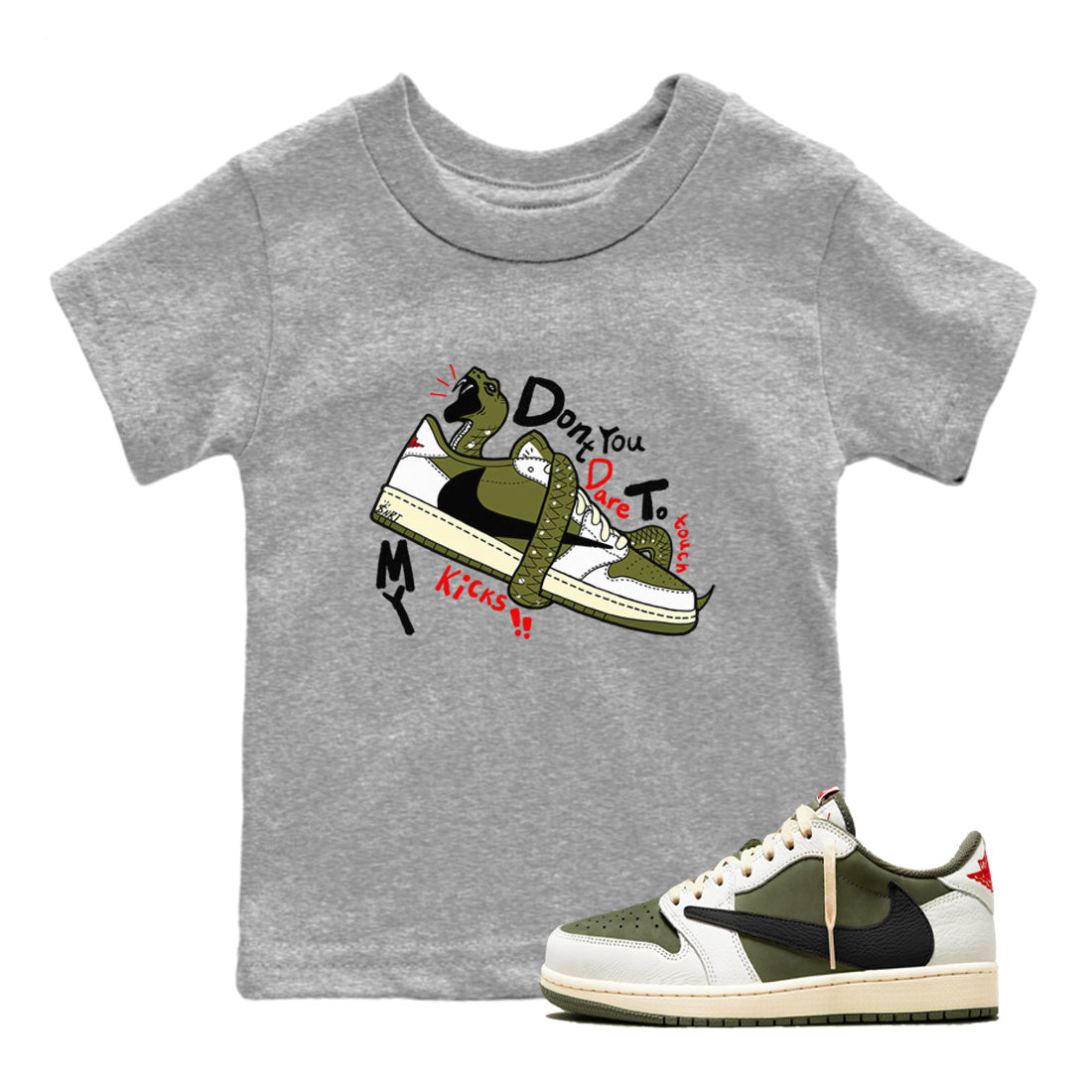 Don't Touch My Kicks snkmatch Tees Kids - Air Jordan 1 Travis Scott Medium Olive