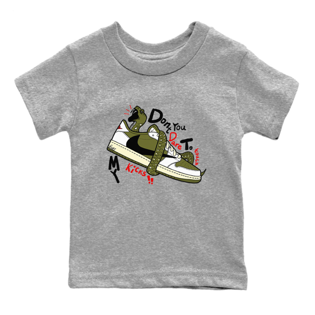 Don't Touch My Kicks snkmatch Tees Kids - Air Jordan 1 Travis Scott Medium Olive