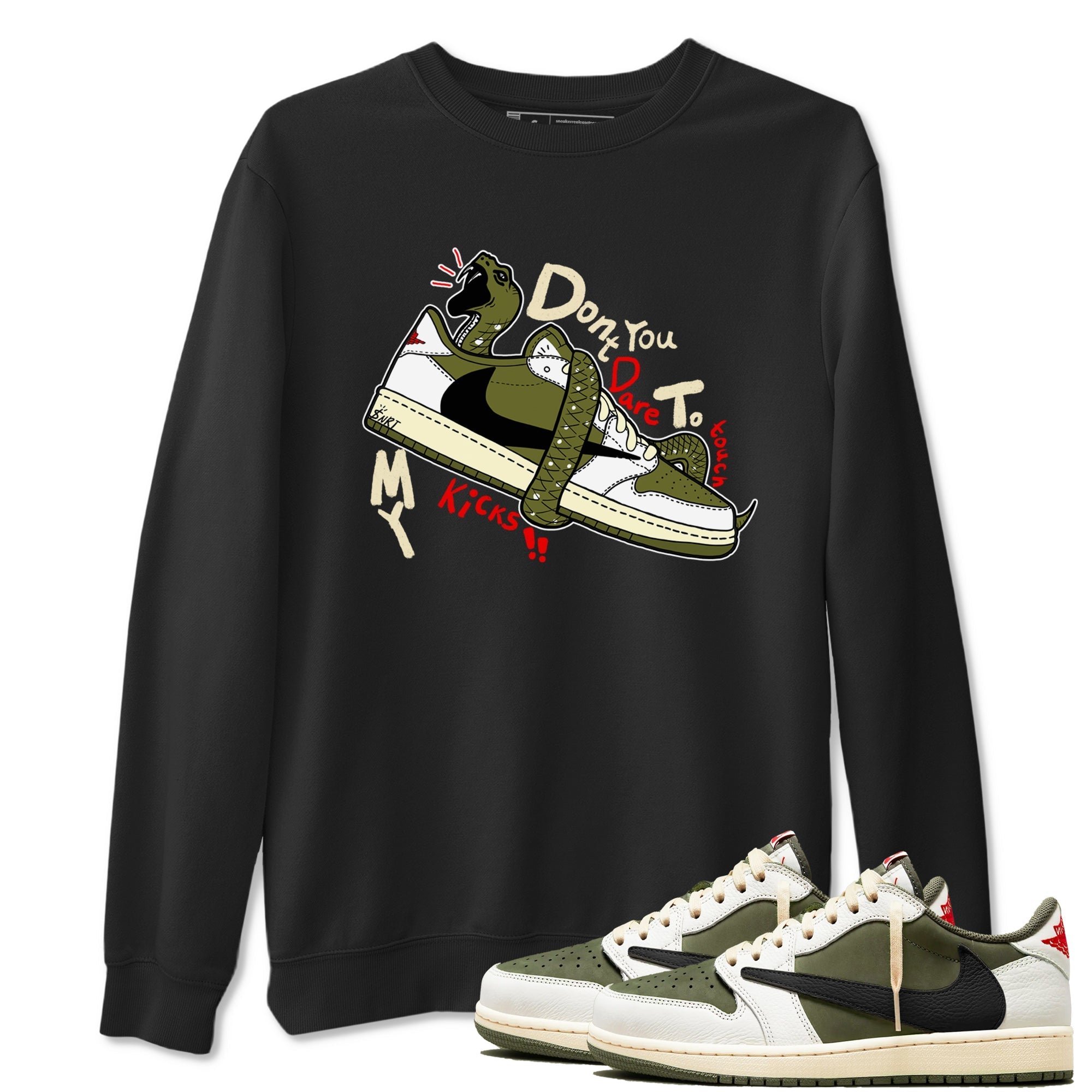 Don't Touch My Kicks snkmatch Tees - Air Jordan 1 Travis Scott Medium Olive
