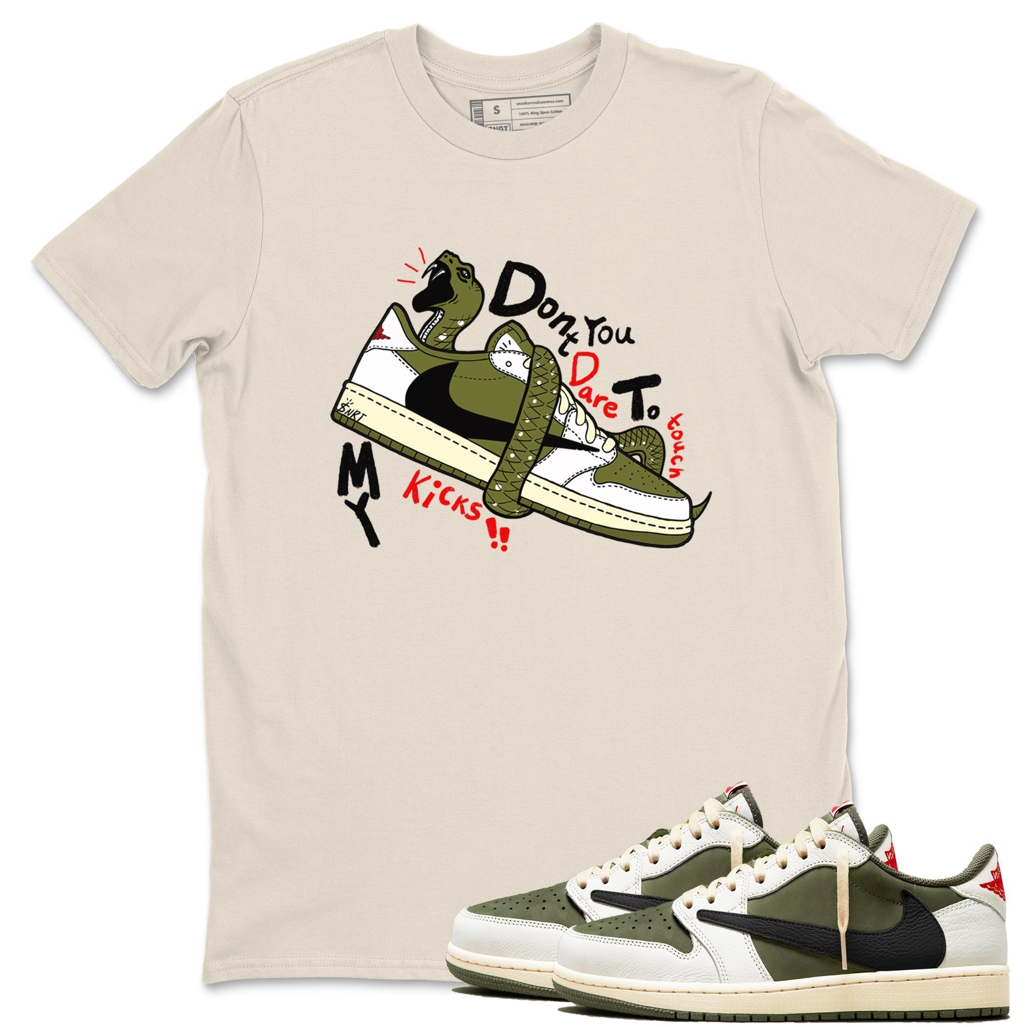Don't Touch My Kicks snkmatch Tees - Air Jordan 1 Travis Scott Medium Olive