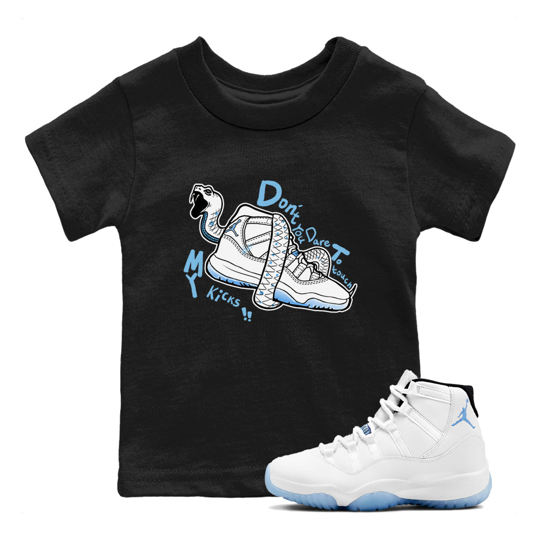 Don't Touch My Kicks snkmatch Tees Kids - Air Jordan 11 Legend Blue