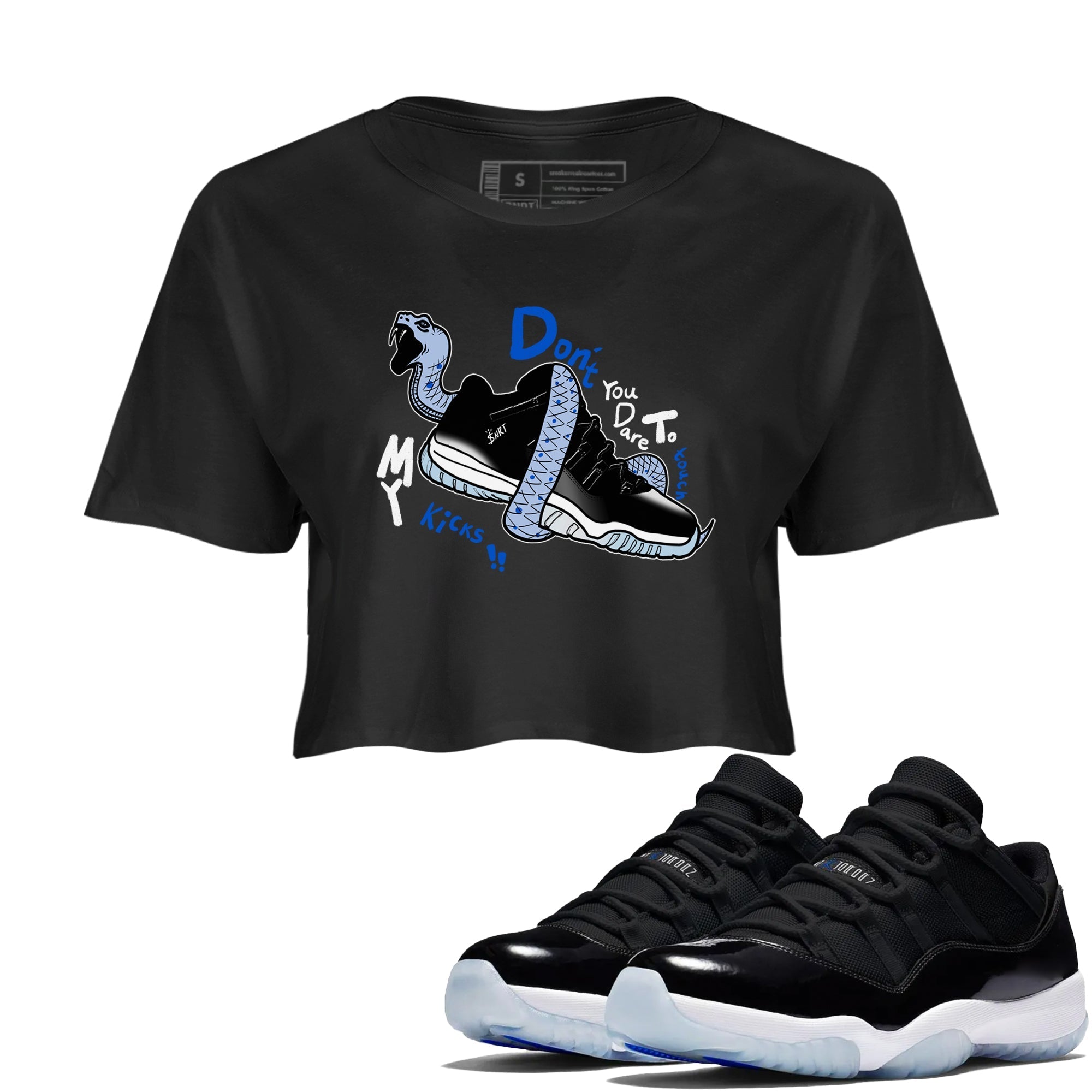 Don't Touch My Kicks snkmatch Women's Top - Air Jordan 11 Black and Varsity Royal