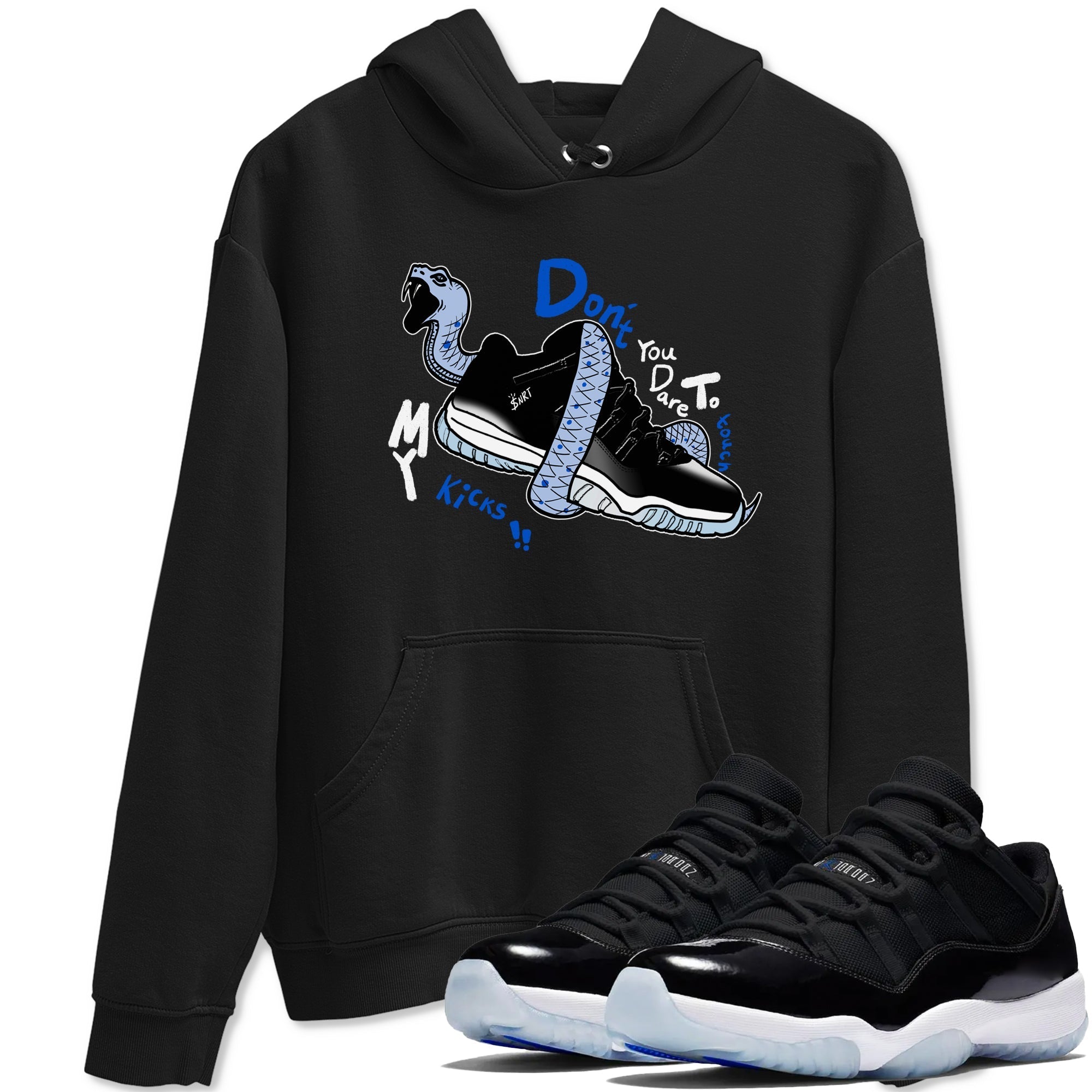 Don't Touch My Kicks snkmatch Tees - Air Jordan 11 Black and Varsity Royal