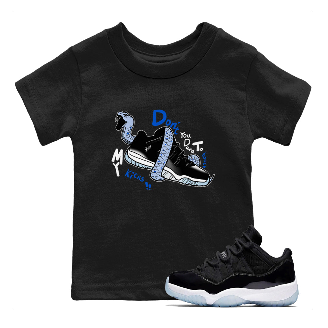 Don't Touch My Kicks snkmatch Tees Kids - Air Jordan 11 Black and Varsity Royal