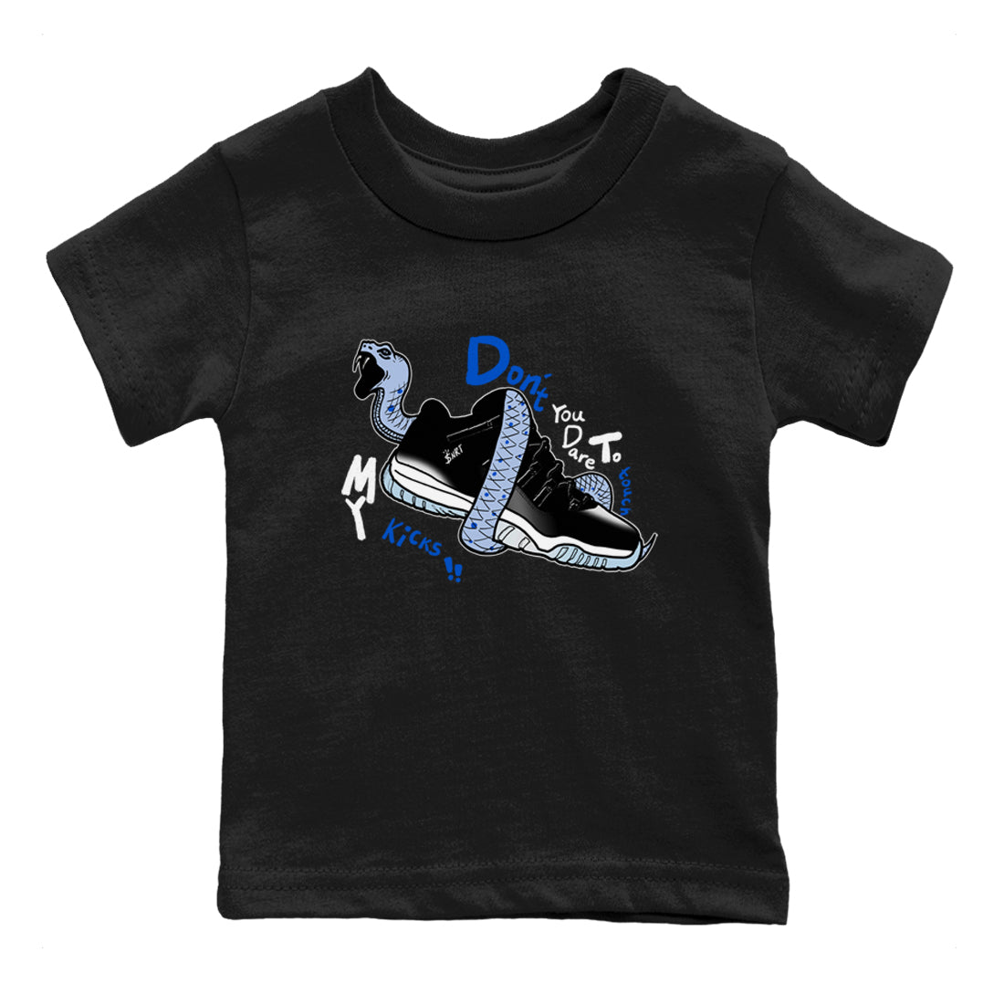 Don't Touch My Kicks snkmatch Tees Kids - Air Jordan 11 Black and Varsity Royal
