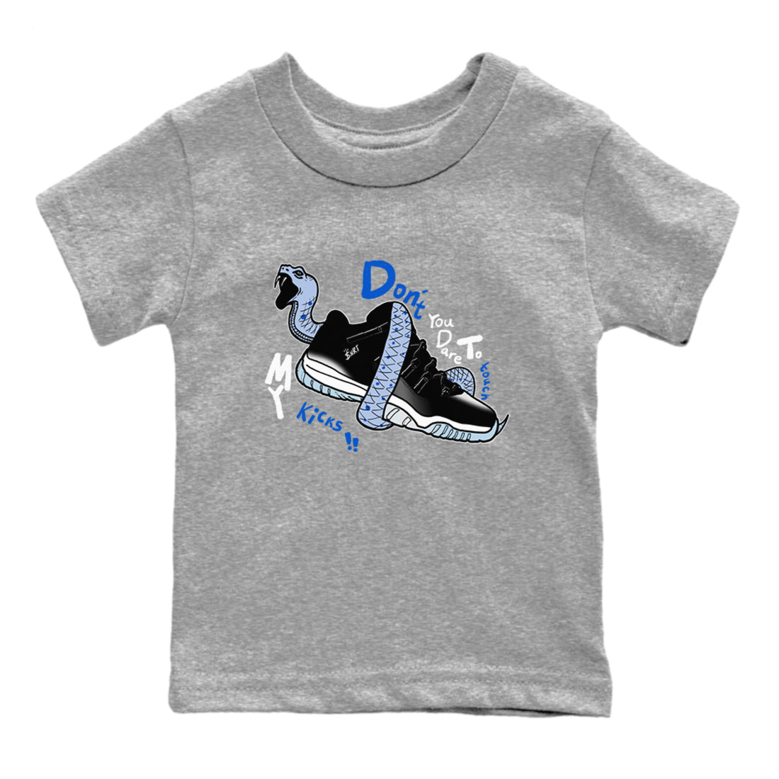 Don't Touch My Kicks snkmatch Tees Kids - Air Jordan 11 Black and Varsity Royal