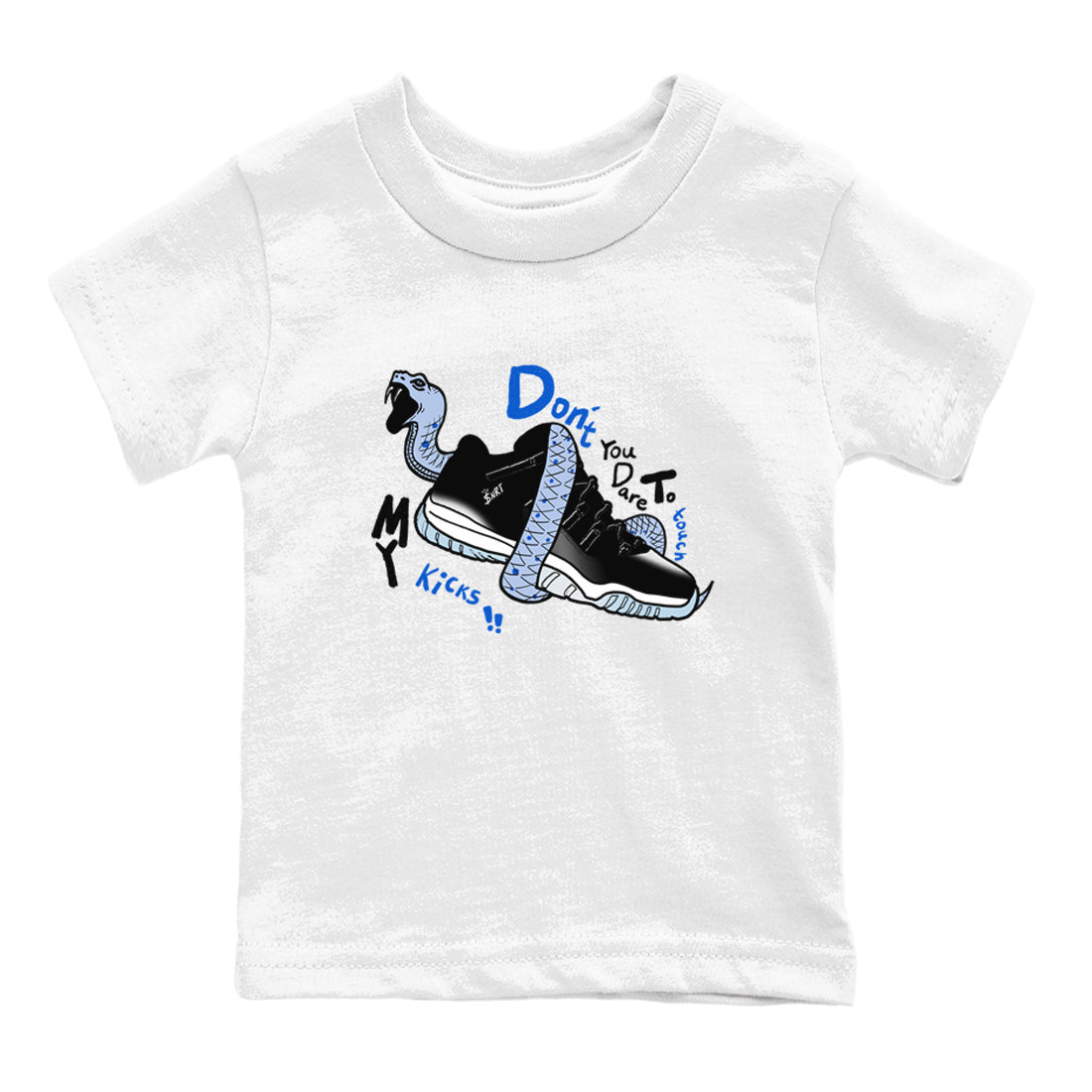 Don't Touch My Kicks snkmatch Tees Kids - Air Jordan 11 Black and Varsity Royal