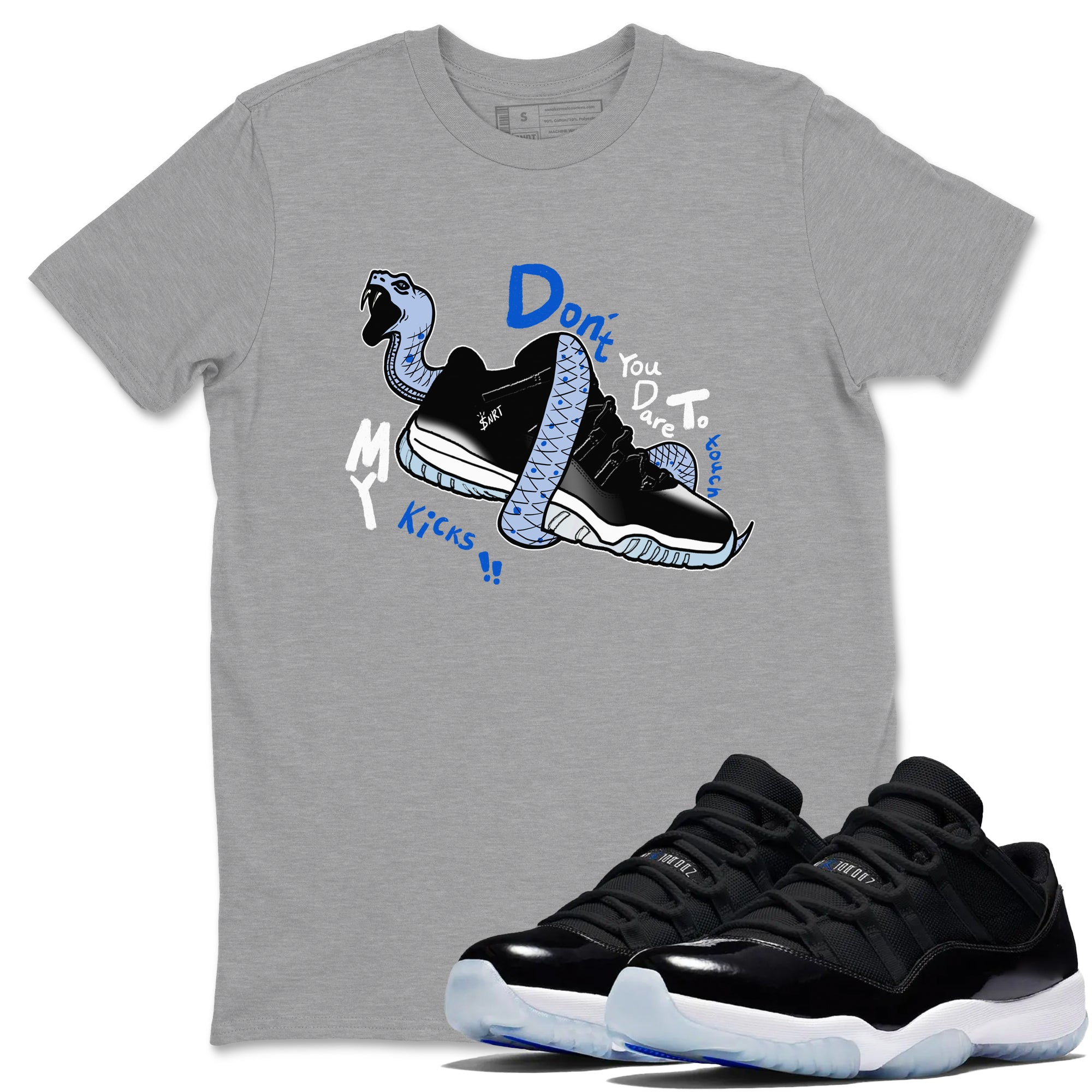 Don't Touch My Kicks snkmatch Tees - Air Jordan 11 Black and Varsity Royal