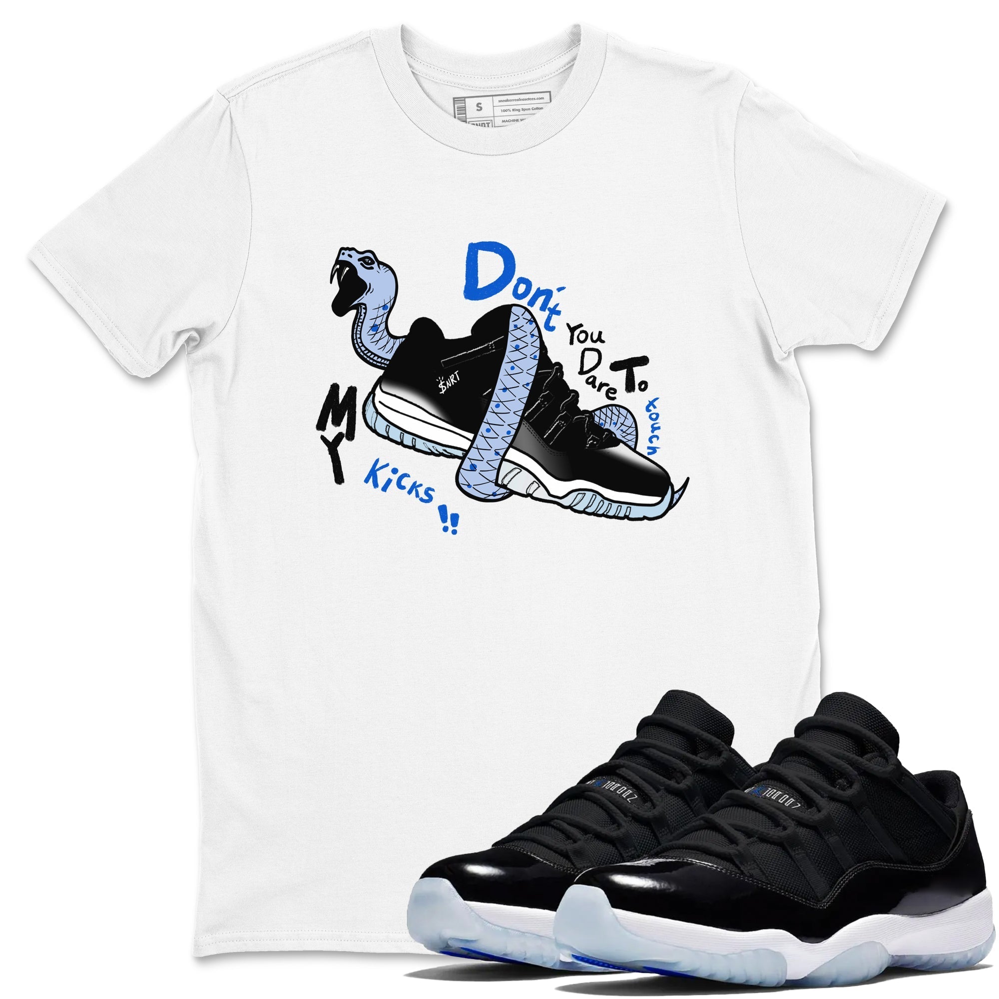 Don't Touch My Kicks snkmatch Tees - Air Jordan 11 Black and Varsity Royal