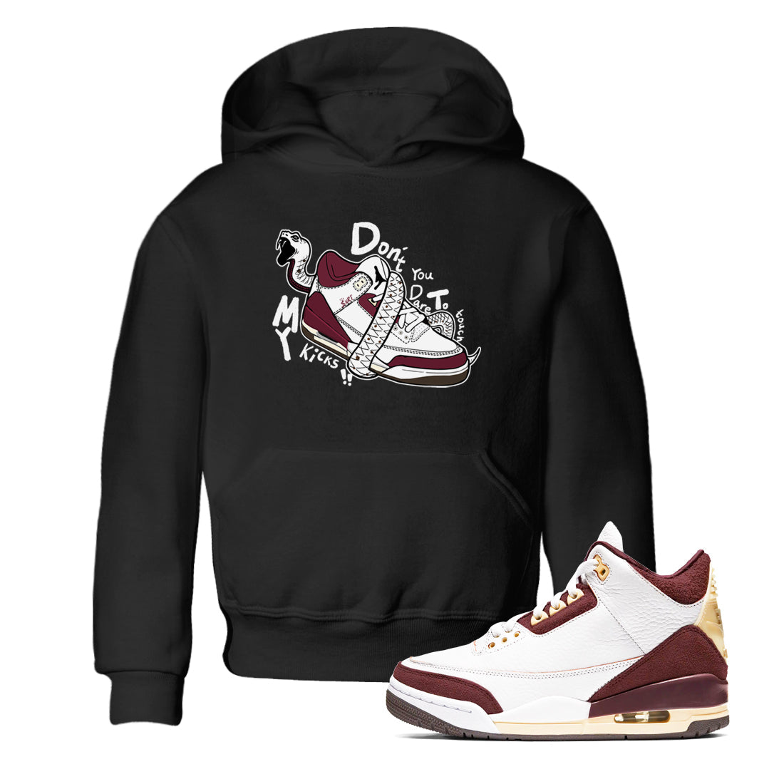 Don't Touch My Kicks snkmatch Tees Kids - Air Jordan 3 A Ma Maniere x Burgundy Crush