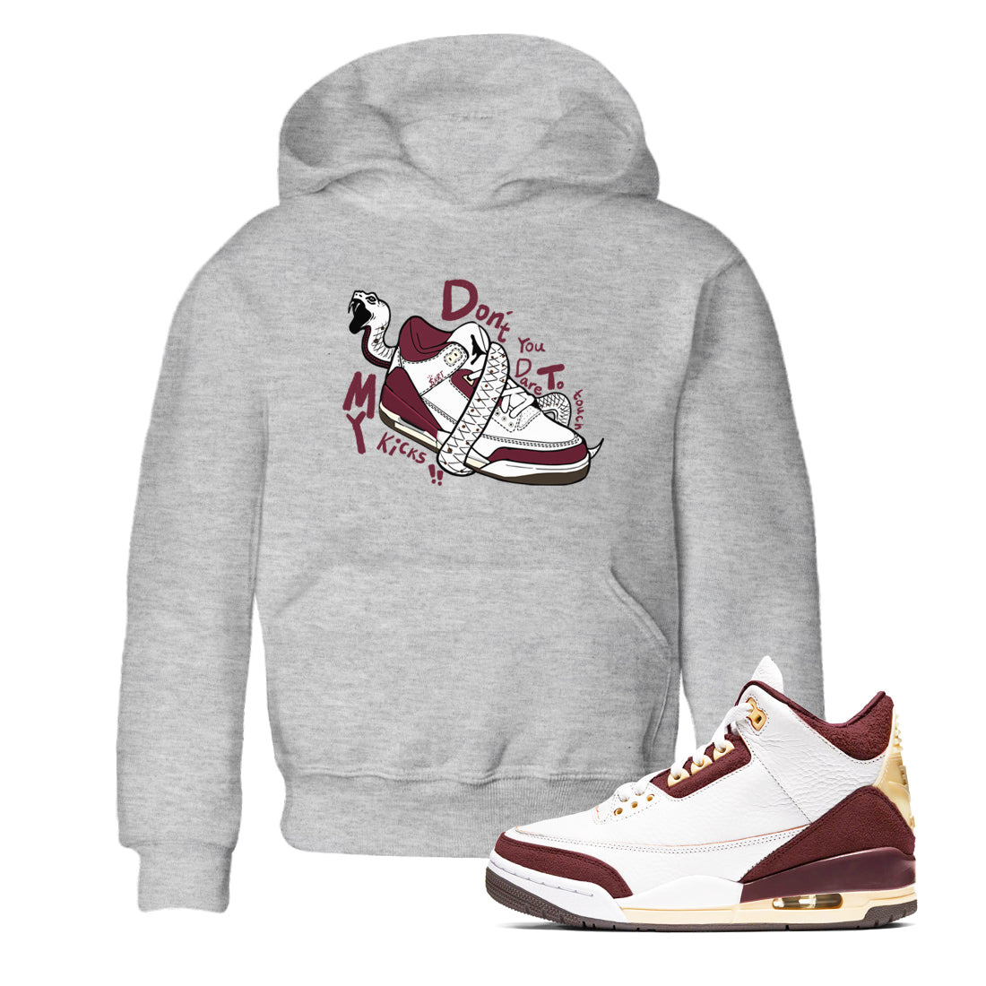 Don't Touch My Kicks snkmatch Tees Kids - Air Jordan 3 A Ma Maniere x Burgundy Crush