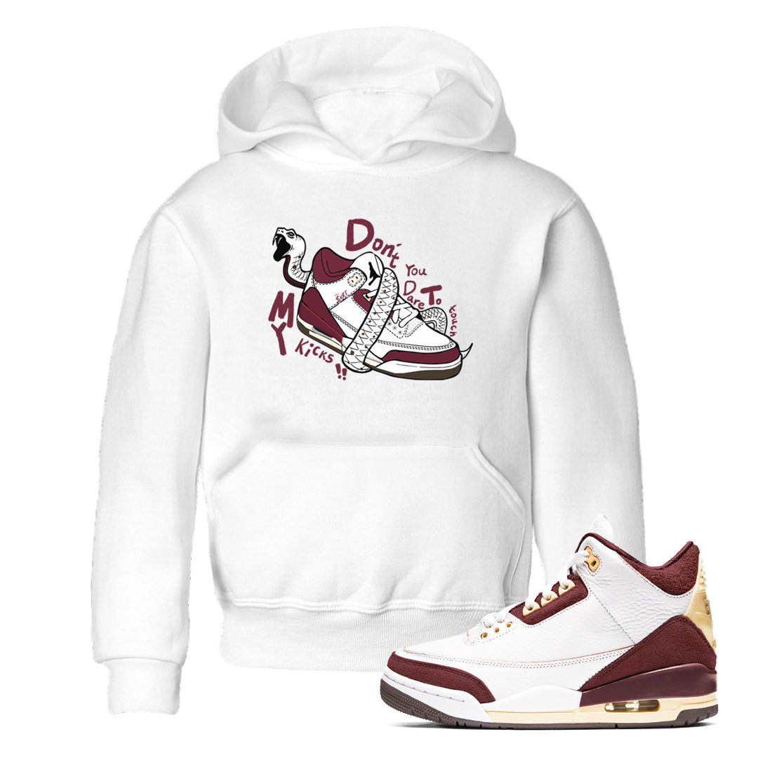 Don't Touch My Kicks snkmatch Tees Kids - Air Jordan 3 A Ma Maniere x Burgundy Crush