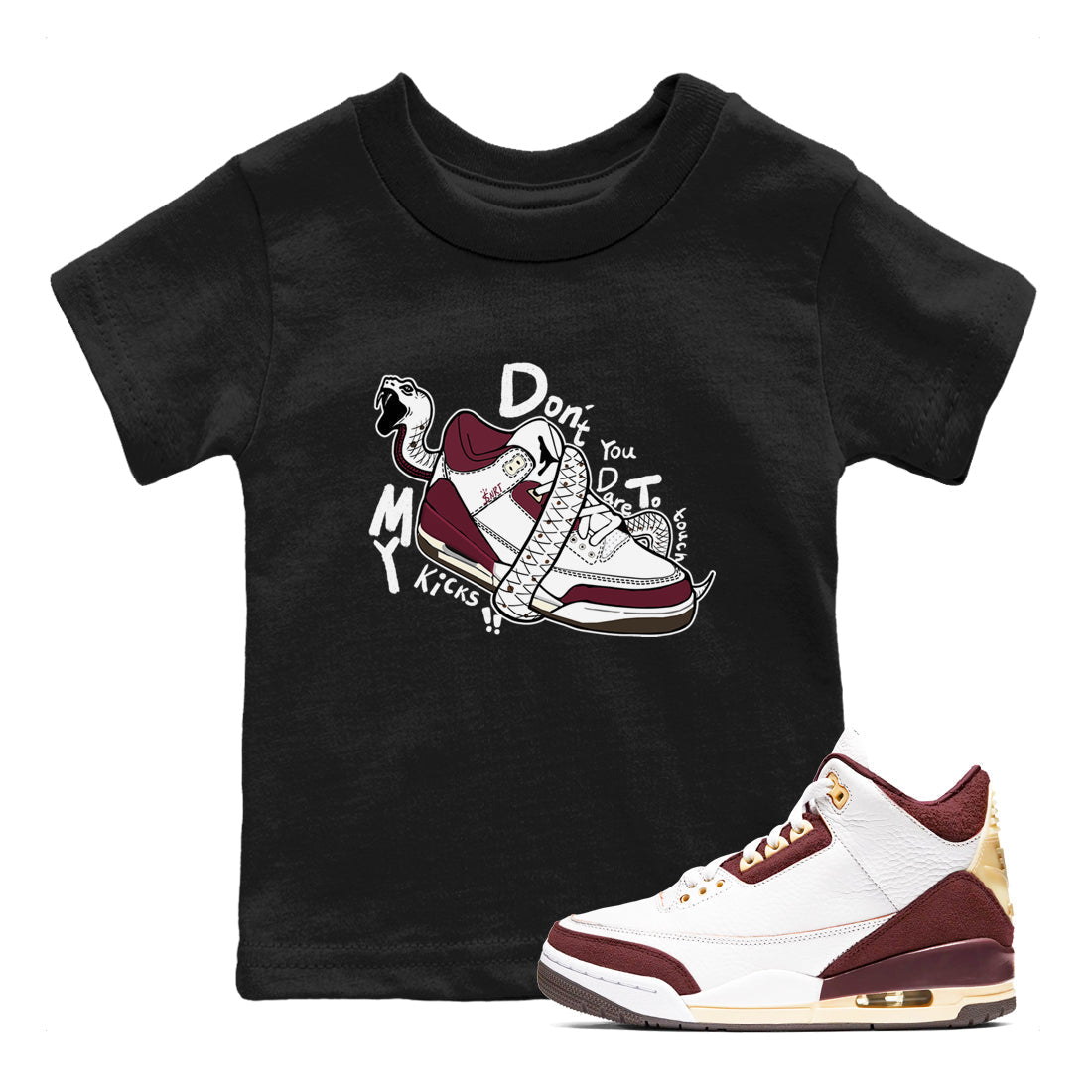Don't Touch My Kicks snkmatch Tees Kids - Air Jordan 3 A Ma Maniere x Burgundy Crush