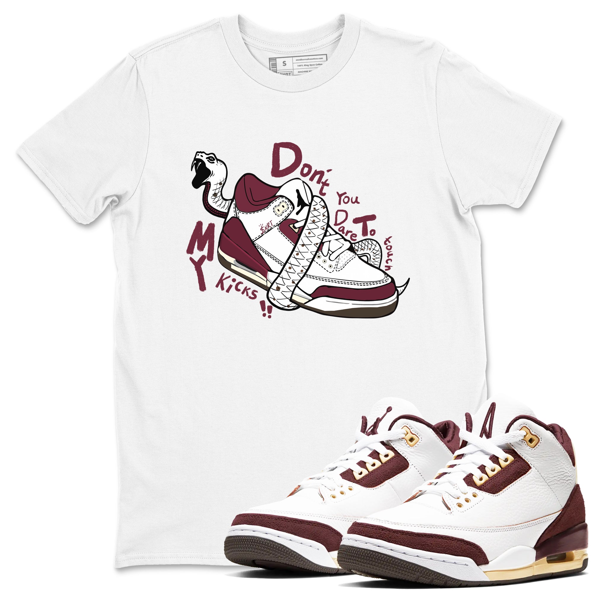 Don't Touch My Kicks snkmatch Tees - Air Jordan 3 A Ma Maniere x Burgundy Crush
