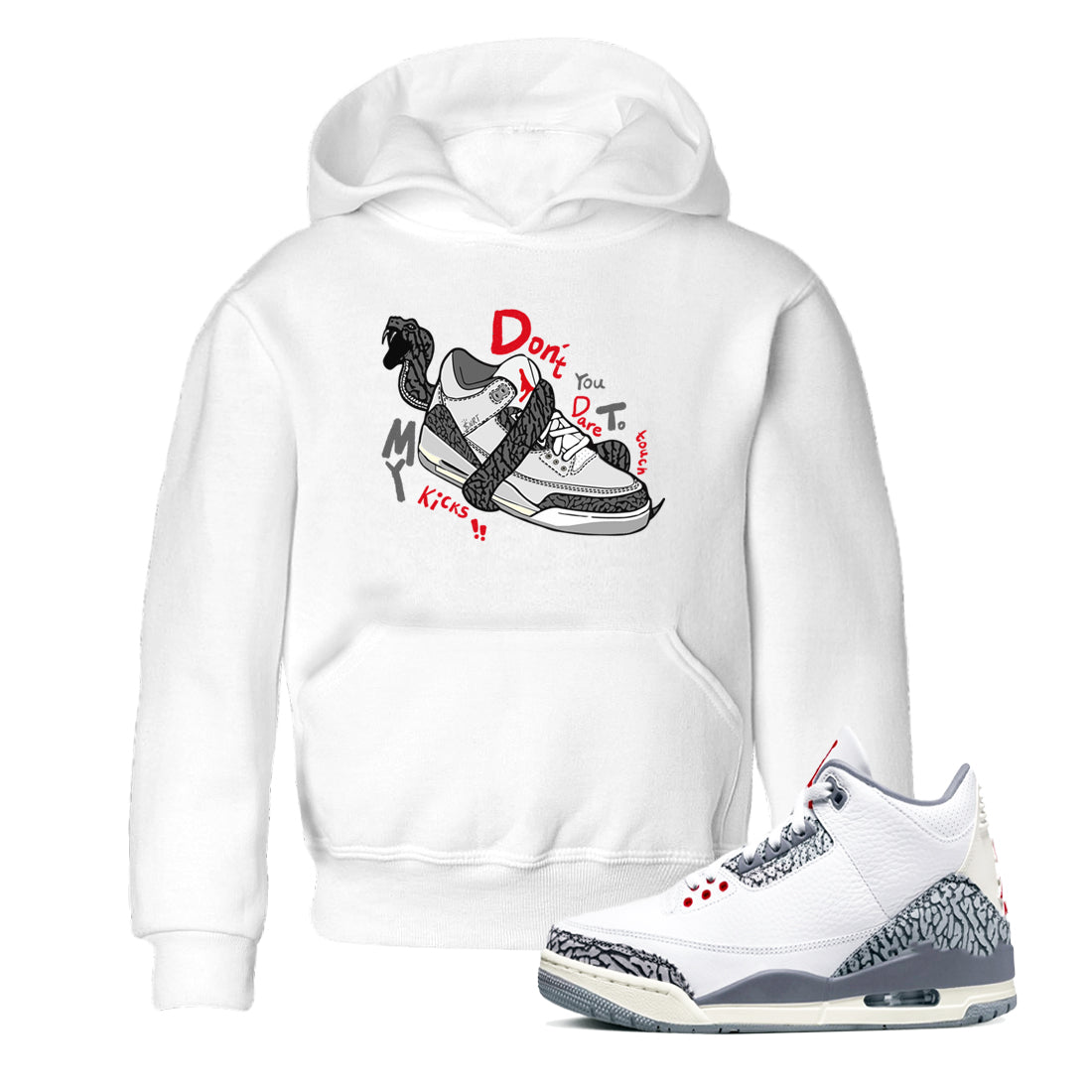 Don't Touch My Kicks snkmatch Tees Kids - Air Jordan 3 Cement Grey