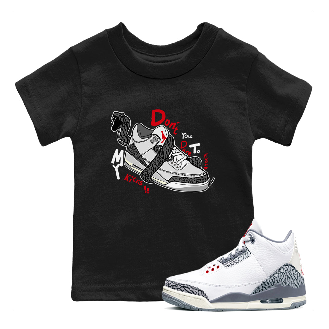Don't Touch My Kicks snkmatch Tees Kids - Air Jordan 3 Cement Grey