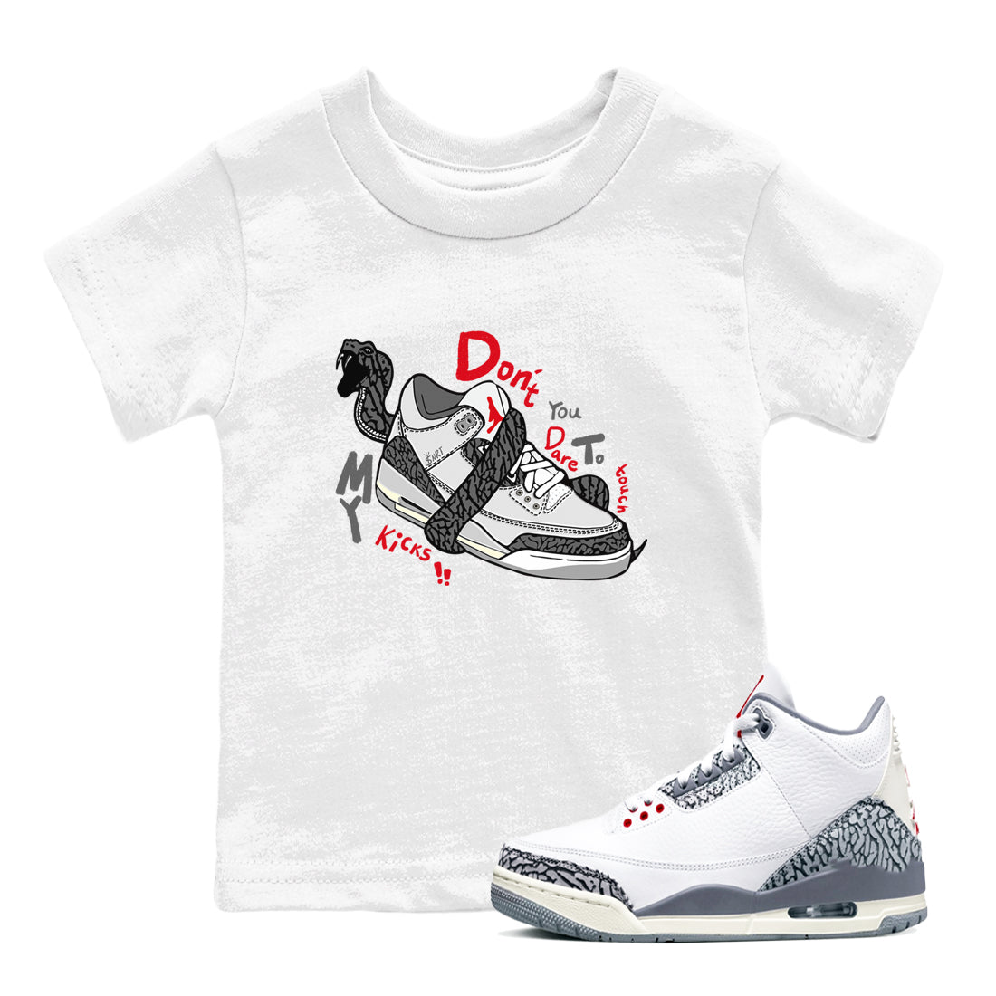 Don't Touch My Kicks snkmatch Tees Kids - Air Jordan 3 Cement Grey