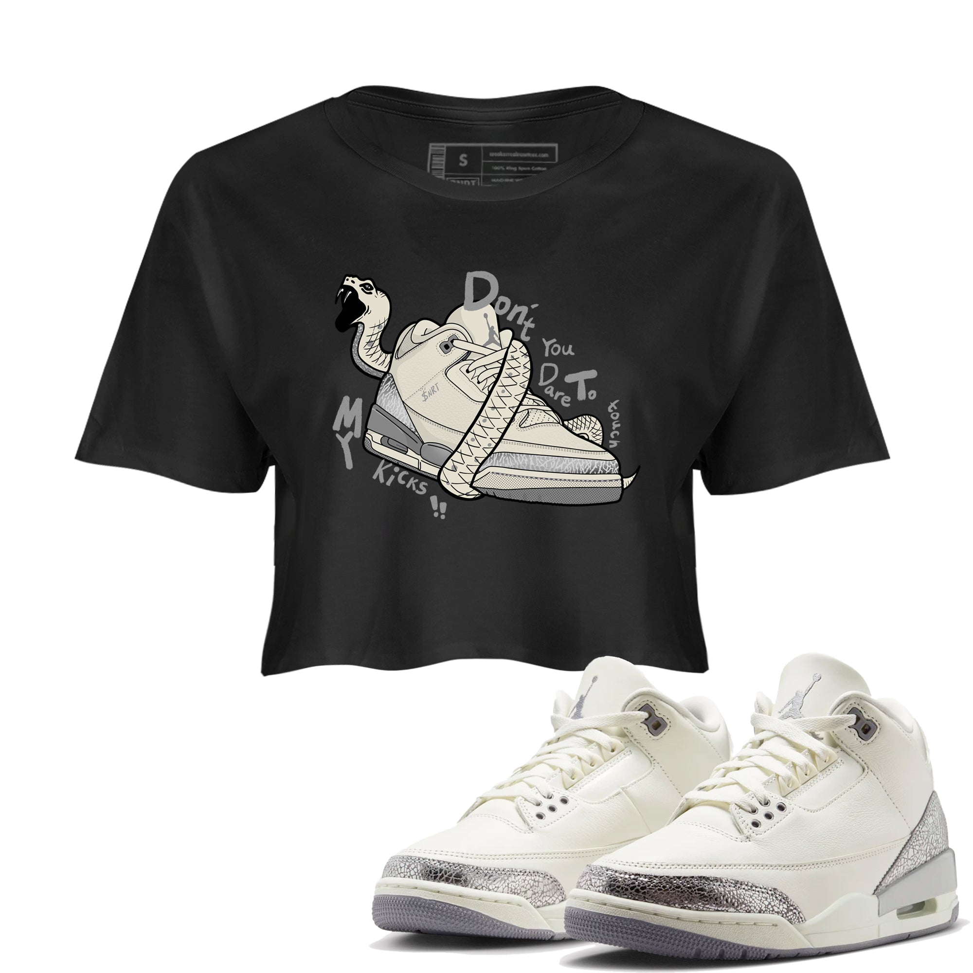Don't Touch My Kicks snkmatch Women's Top - Air Jordan 3 Sail and Cement Grey