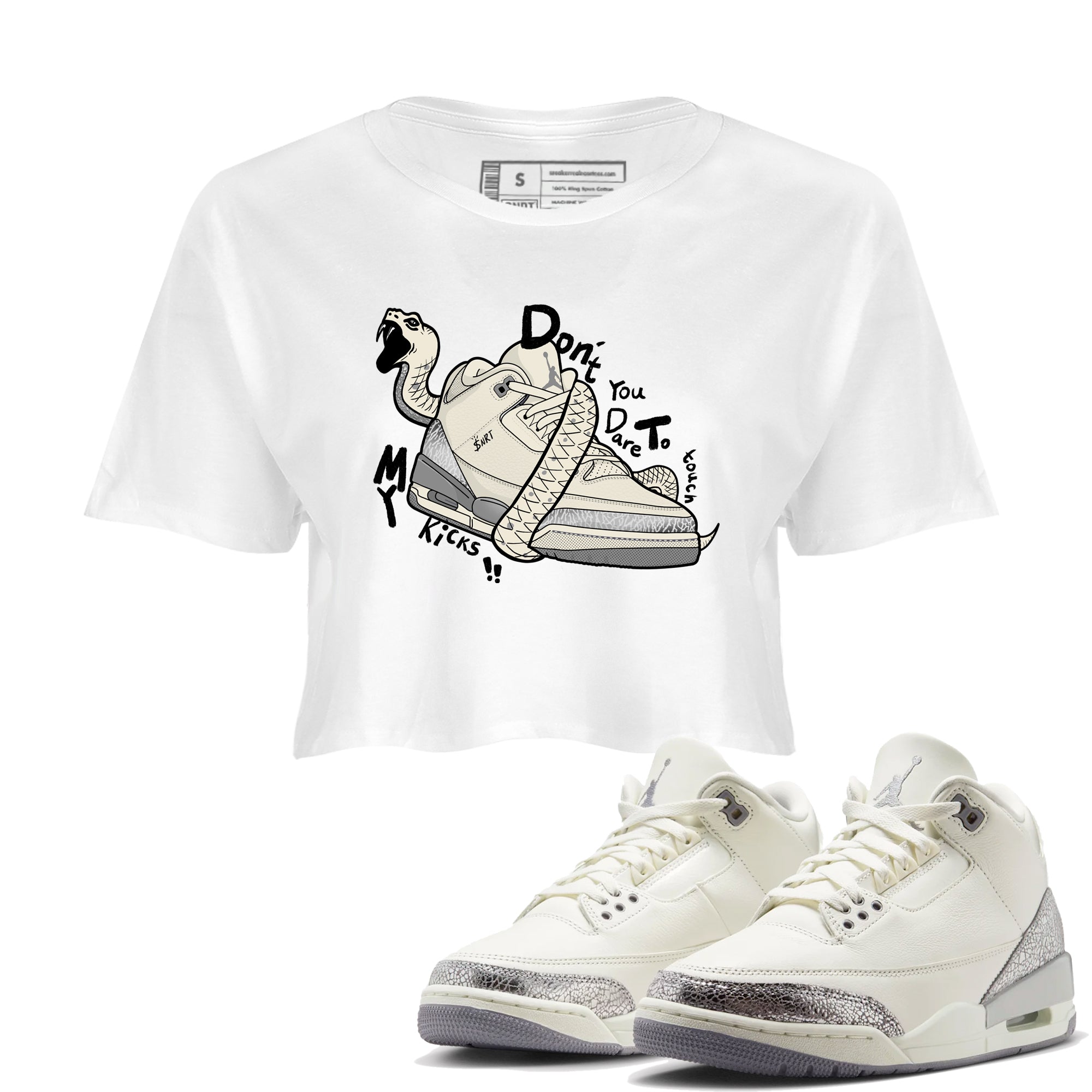 Don't Touch My Kicks snkmatch Women's Top - Air Jordan 3 Sail and Cement Grey