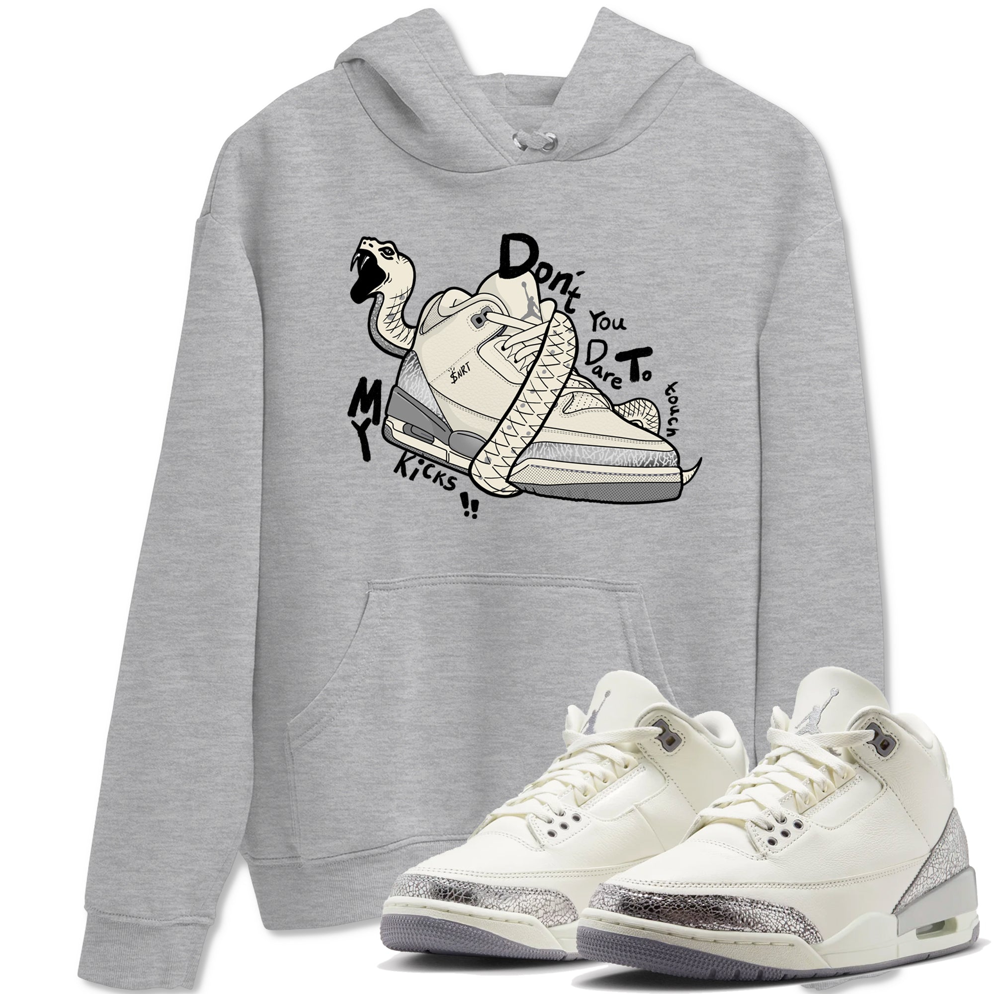 Don't Touch My Kicks snkmatch Tees - Air Jordan 3 Sail and Cement Grey