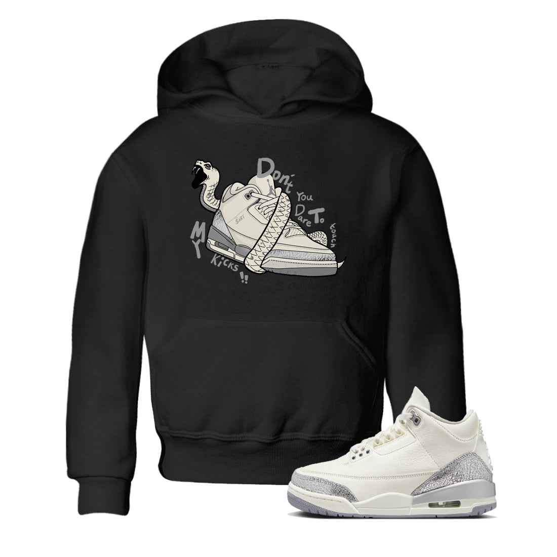 Don't Touch My Kicks snkmatch Tees Kids - Air Jordan 3 Sail and Cement Grey