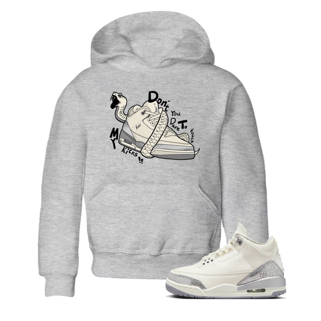 Don't Touch My Kicks snkmatch Tees Kids - Air Jordan 3 Sail and Cement Grey