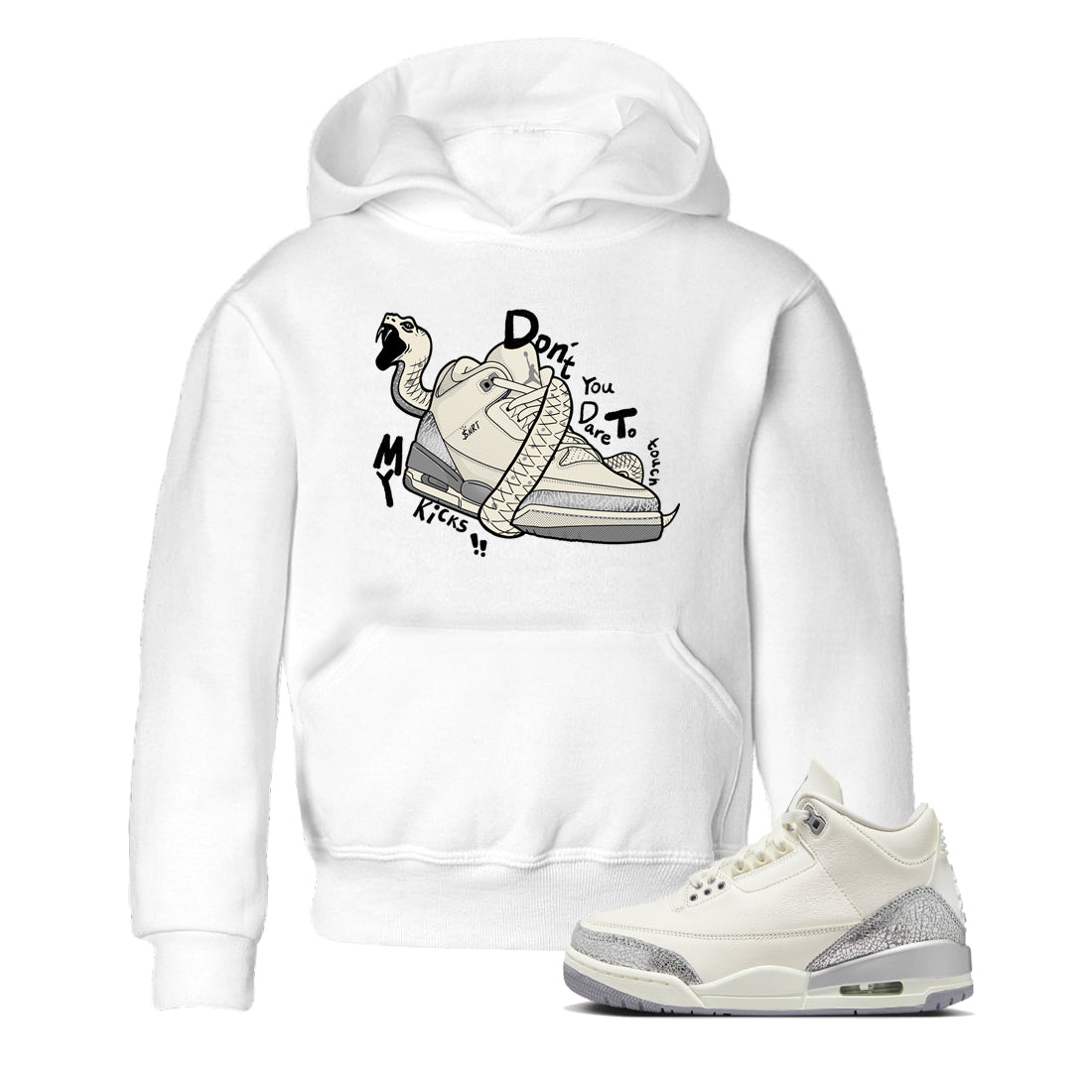 Don't Touch My Kicks snkmatch Tees Kids - Air Jordan 3 Sail and Cement Grey