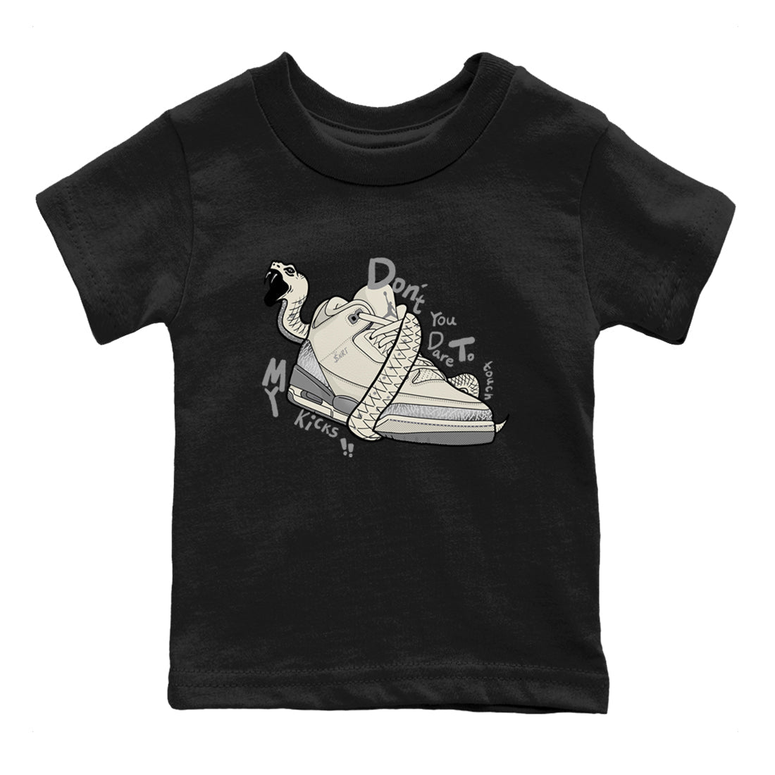 Don't Touch My Kicks snkmatch Tees Kids - Air Jordan 3 Sail and Cement Grey