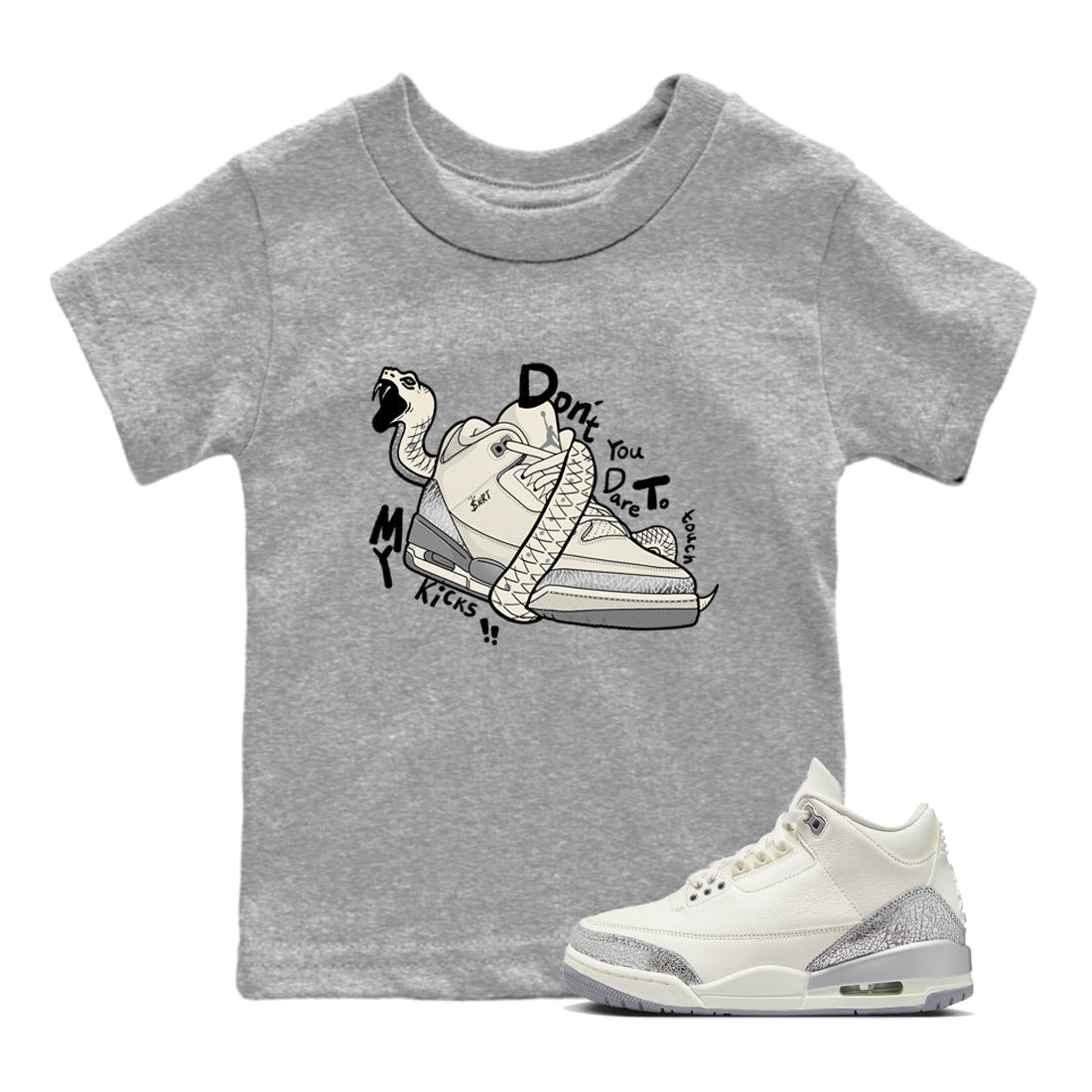 Don't Touch My Kicks snkmatch Tees Kids - Air Jordan 3 Sail and Cement Grey