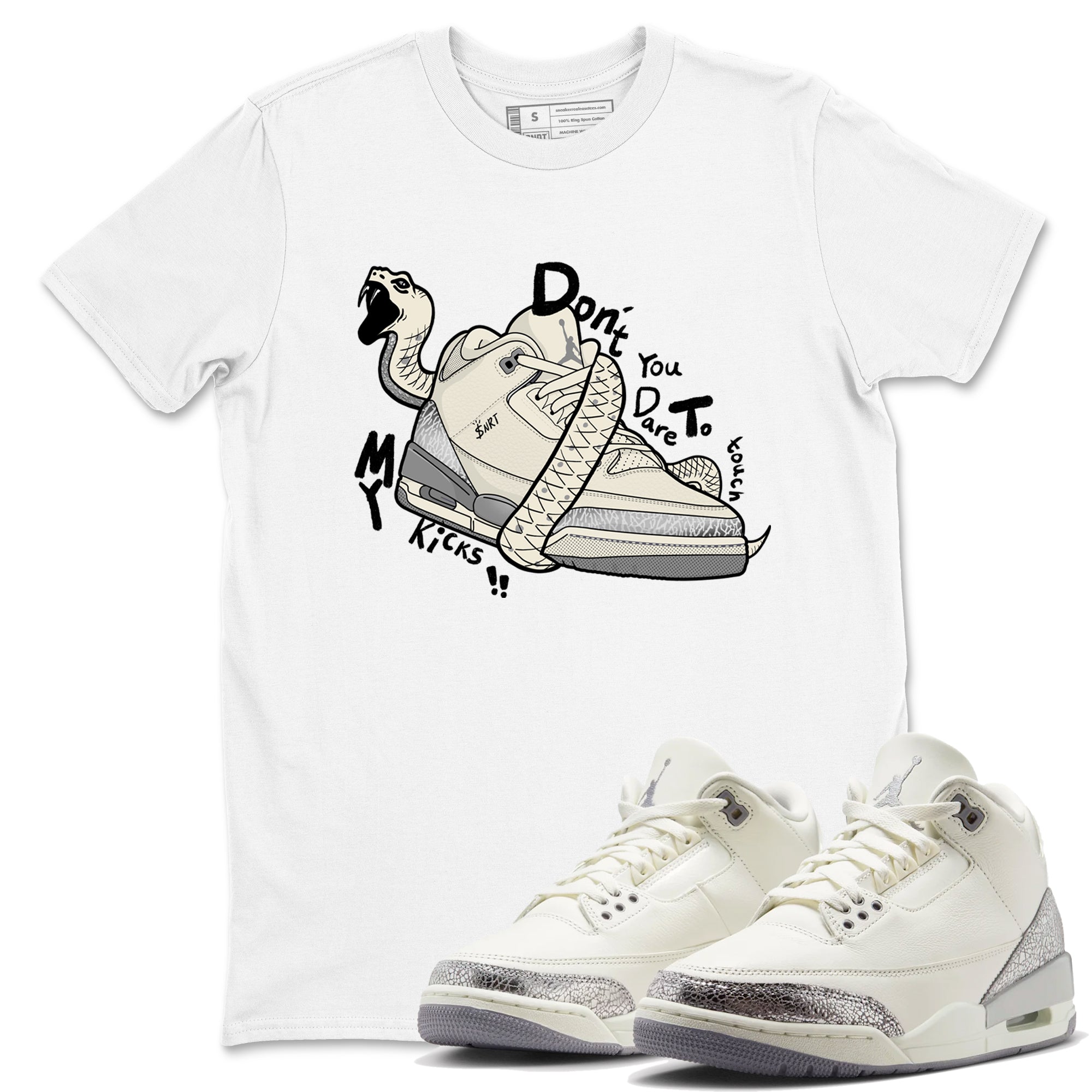 Don't Touch My Kicks snkmatch Tees - Air Jordan 3 Sail and Cement Grey