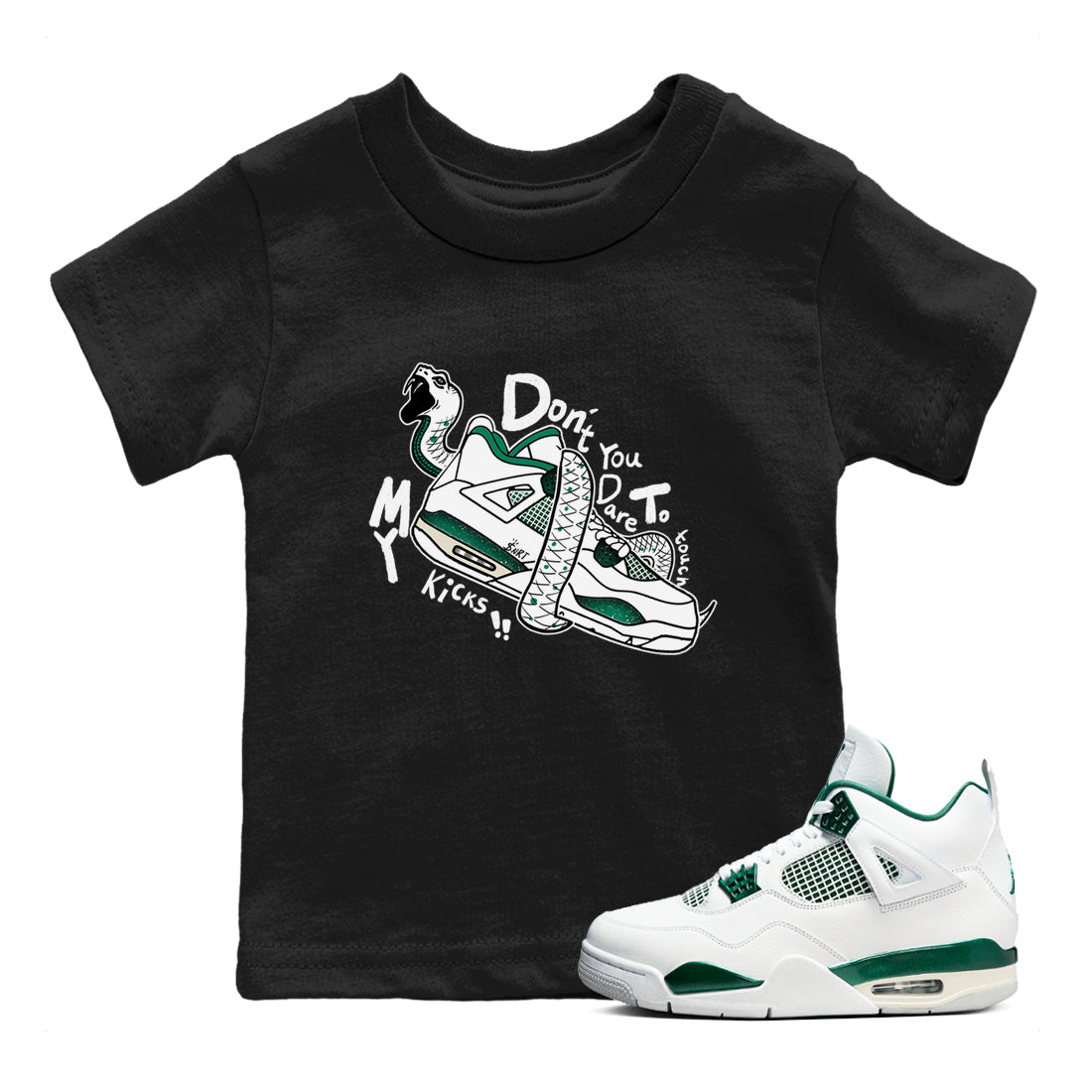 Don't Touch My Kicks snkmatch Tees Kids - Air Jordan 4 Oxidized Green