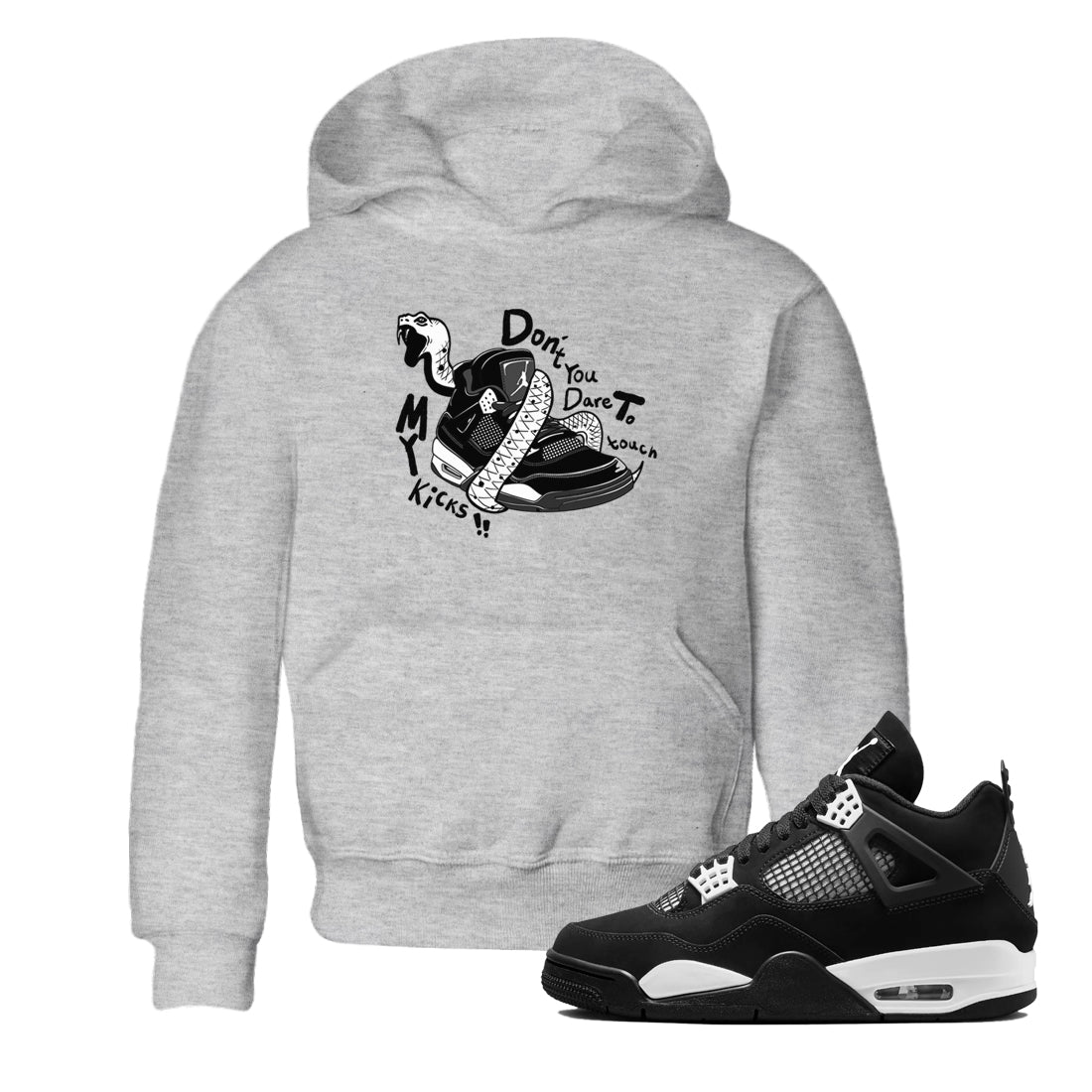 Don't Touch My Kicks snkmatch Tees Kids - Air Jordan 4 White Thunder