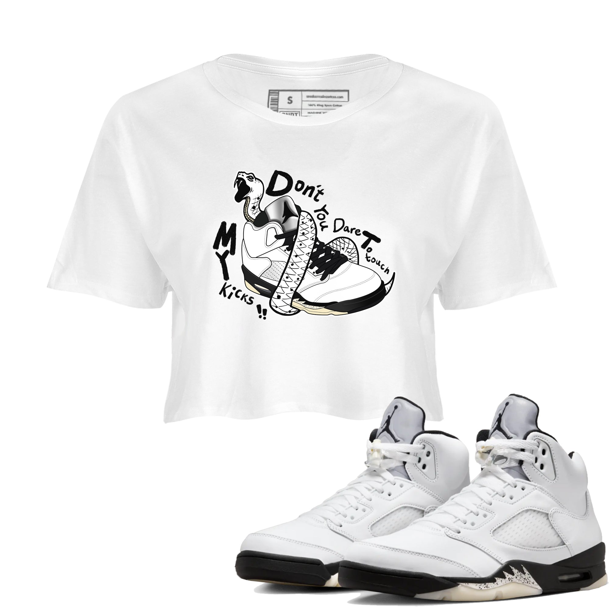 Don't Touch My Kicks snkmatch Women's Top - Air Jordan 5 White Black