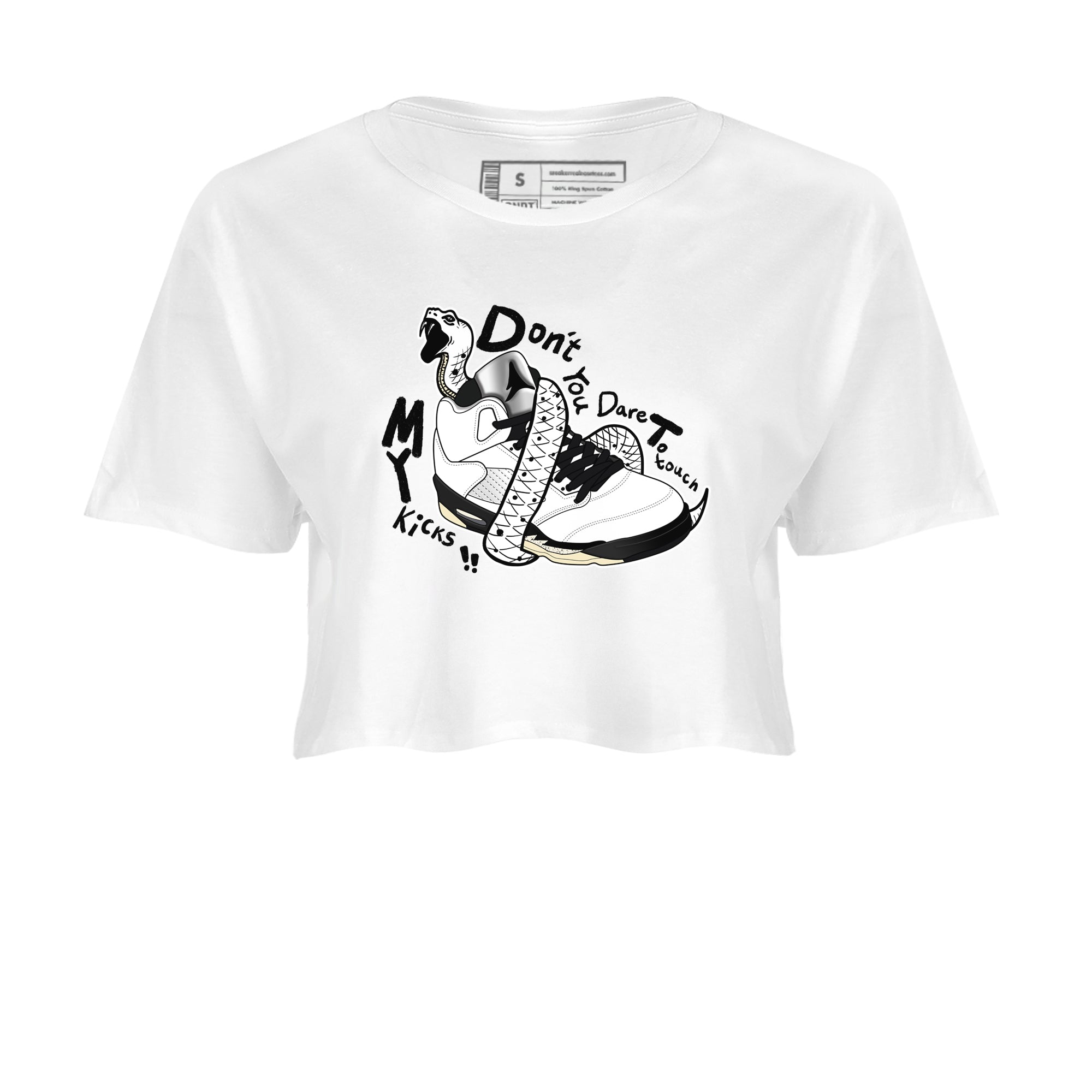 Don't Touch My Kicks snkmatch Women's Top - Air Jordan 5 White Black