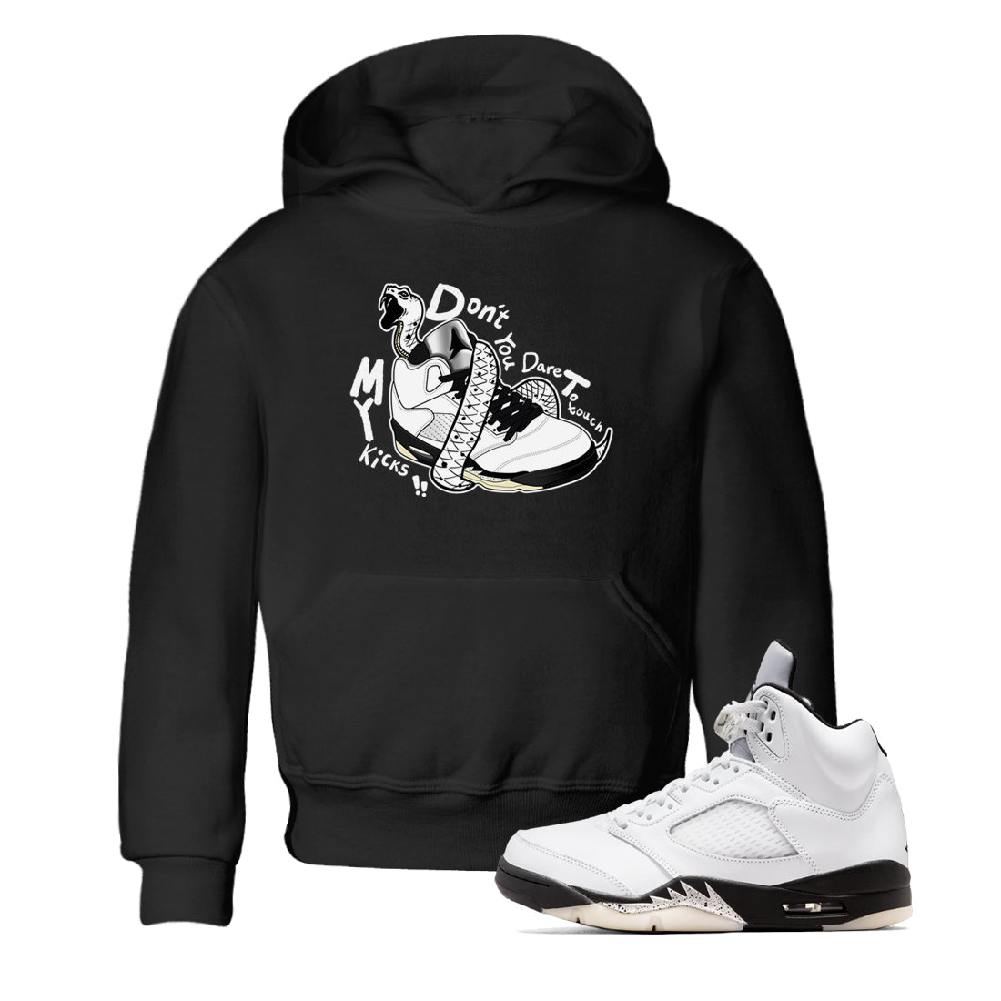 Don't Touch My Kicks snkmatch Tees Kids - Air Jordan 5 White Black