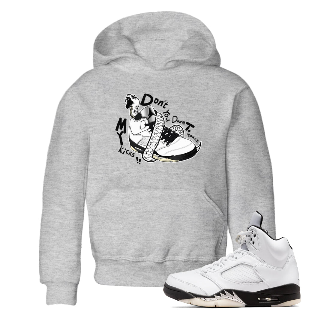 Don't Touch My Kicks snkmatch Tees Kids - Air Jordan 5 White Black