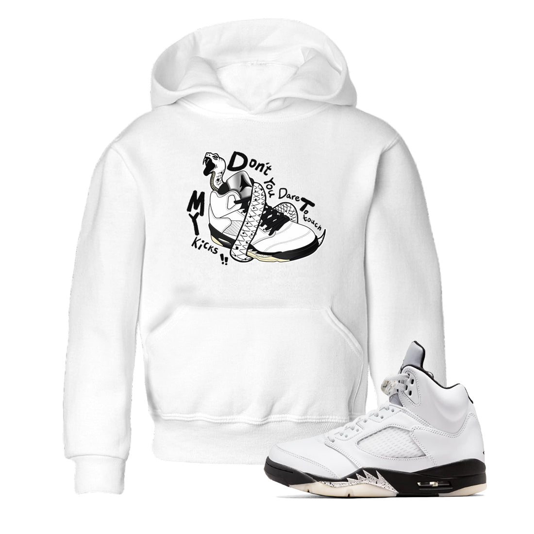 Don't Touch My Kicks snkmatch Tees Kids - Air Jordan 5 White Black