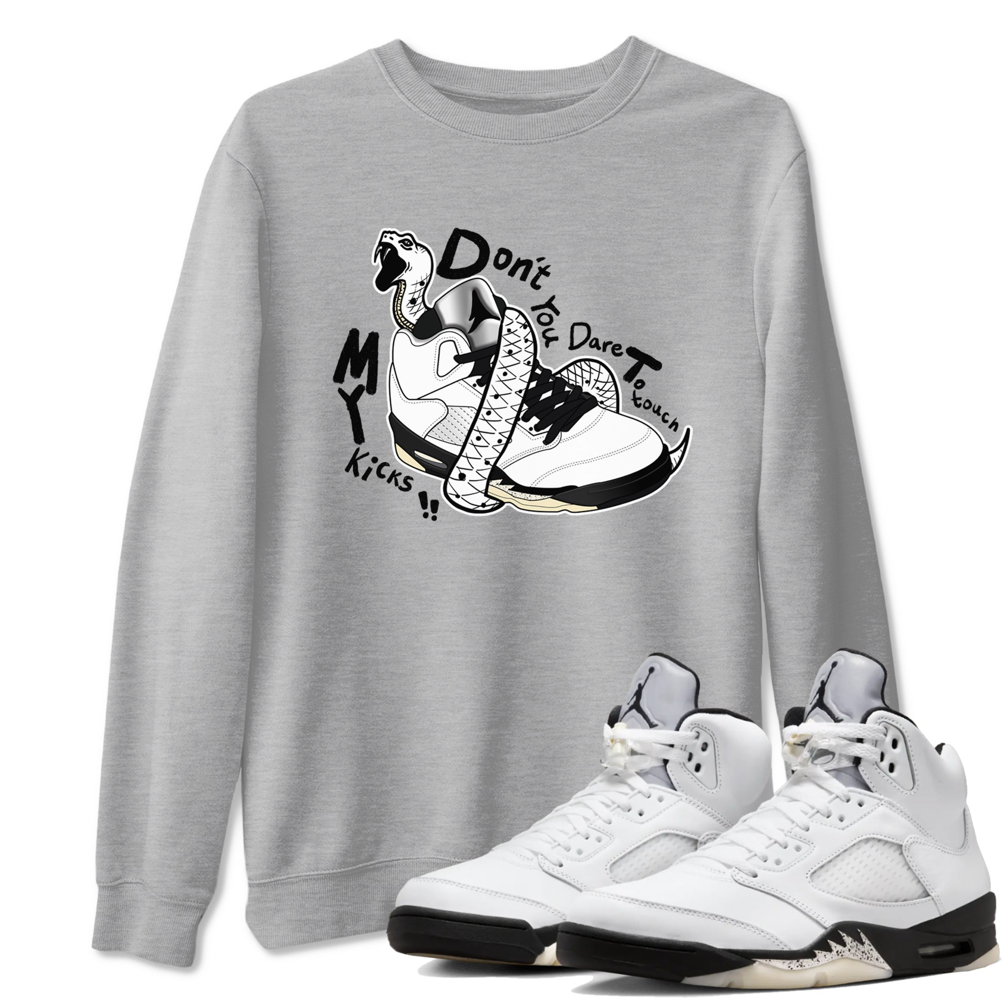 Don't Touch My Kicks snkmatch Tees - Air Jordan 5 White Black
