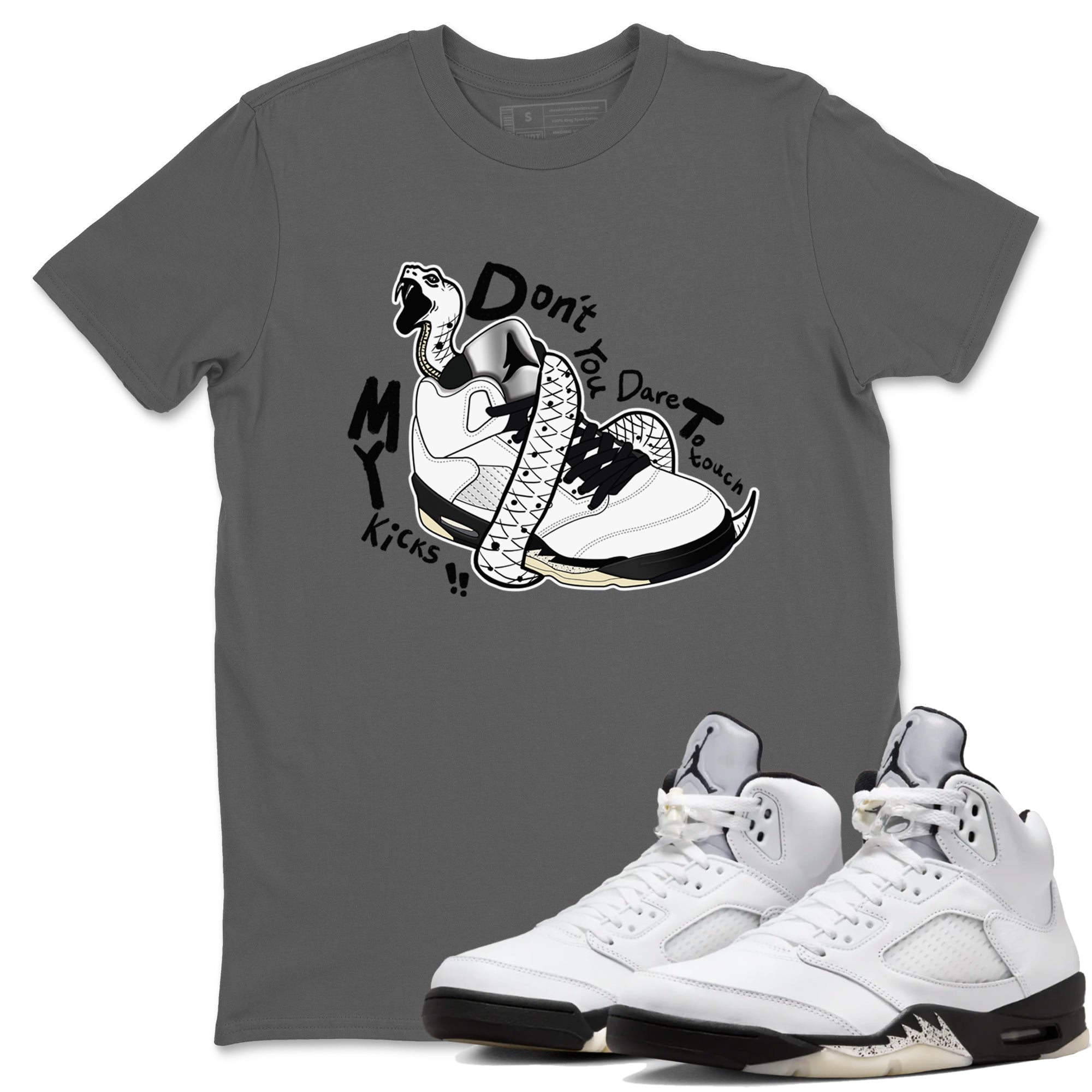 Don't Touch My Kicks snkmatch Tees - Air Jordan 5 White Black