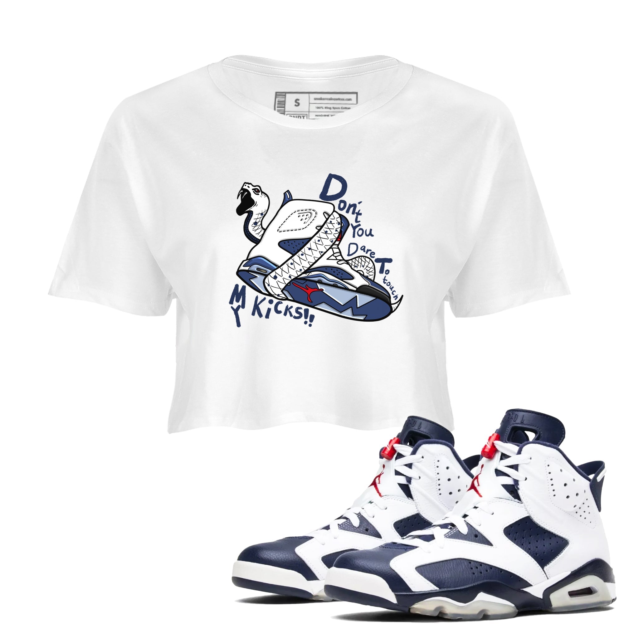 Don't Touch My Kicks snkmatch Women's Top - Air Jordan 6 White And Midnight Navy