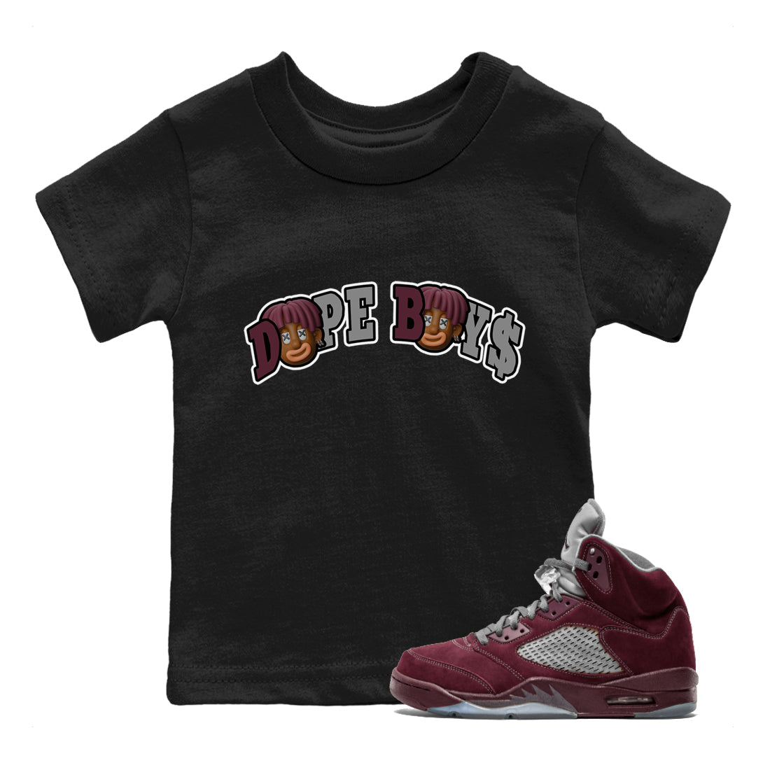 Dope Boys Kids Tops - Air Jordan 5 Burgundy