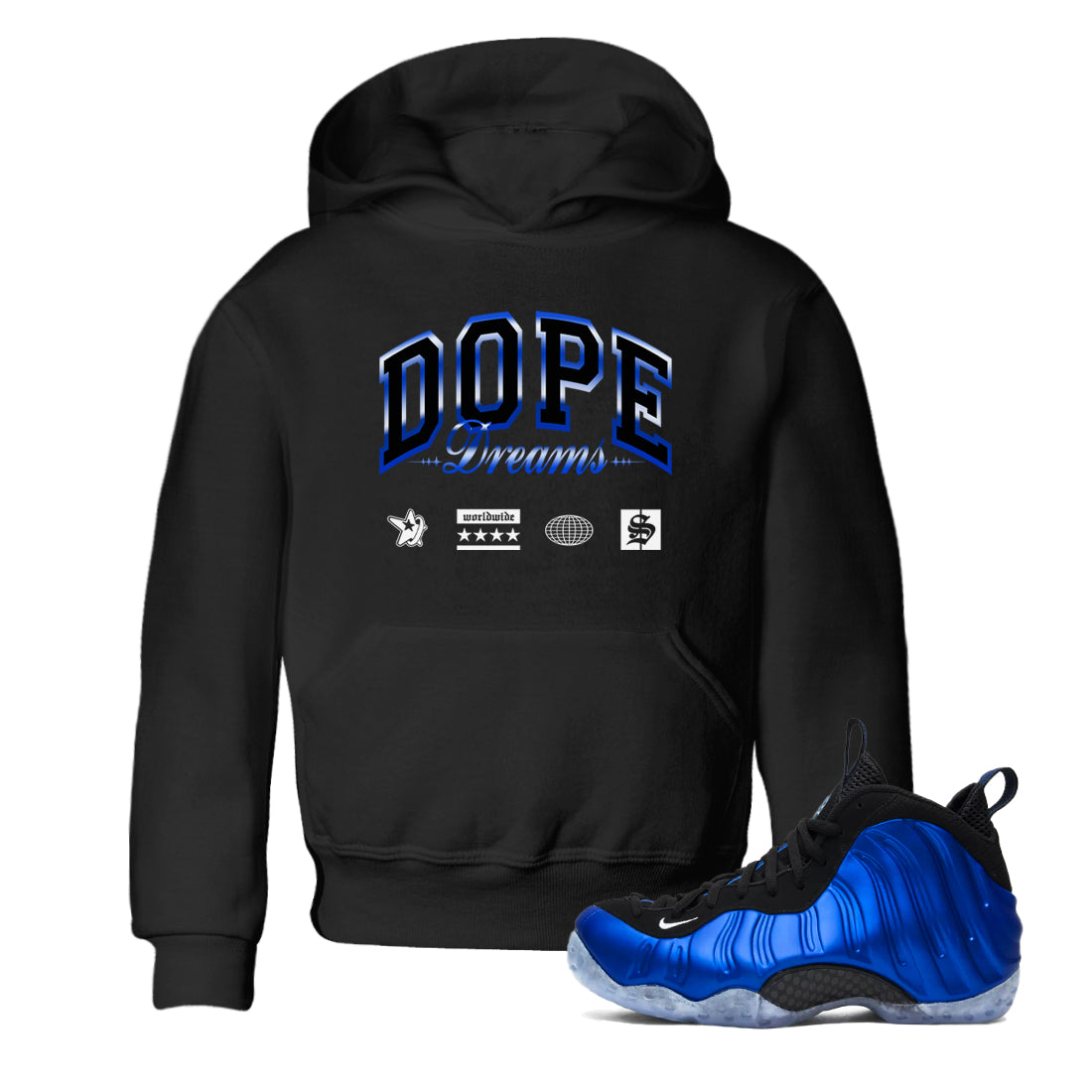 Dope Dreams snkmatch Tees Kids - Air Foamposite One Royal