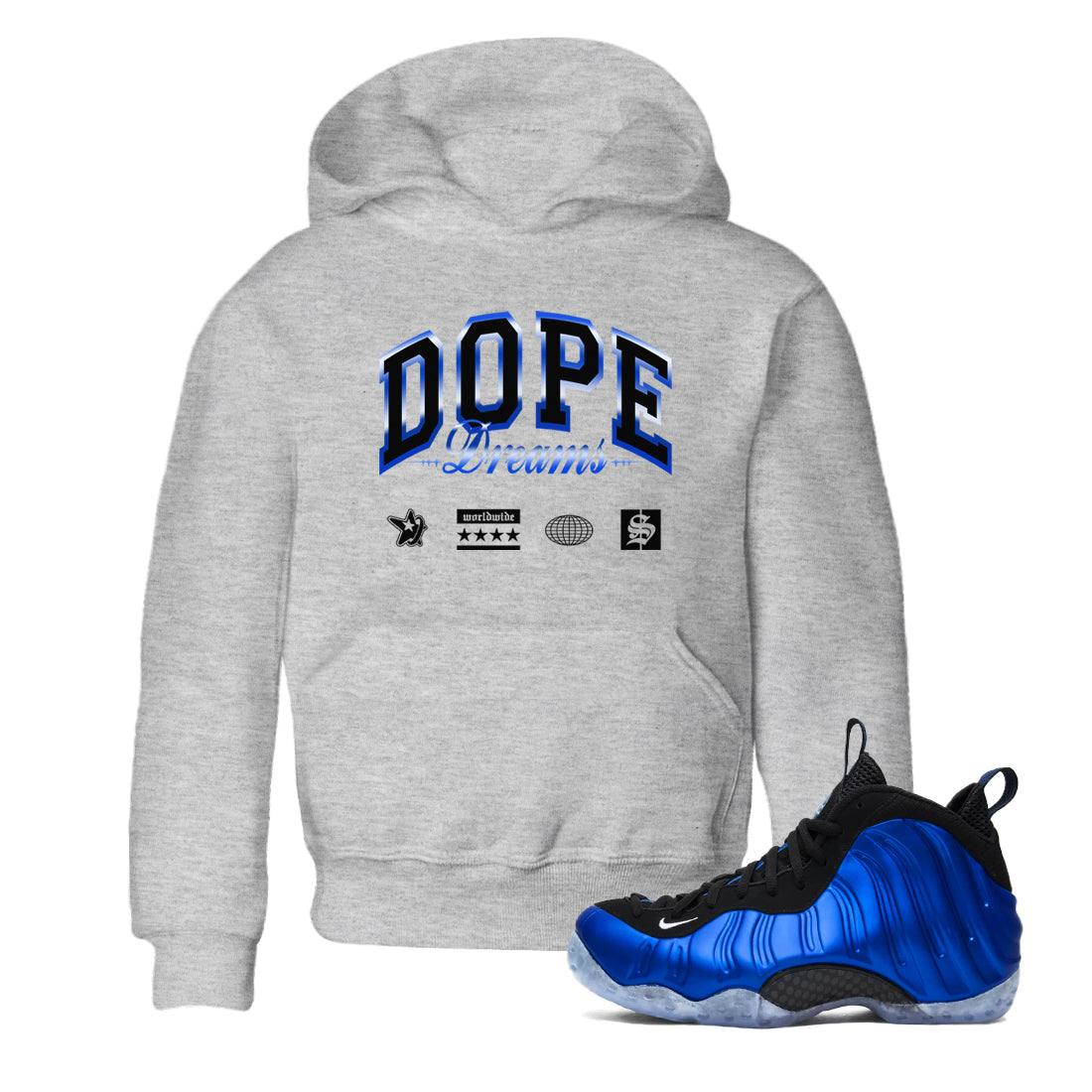 Dope Dreams snkmatch Tees Kids - Air Foamposite One Royal